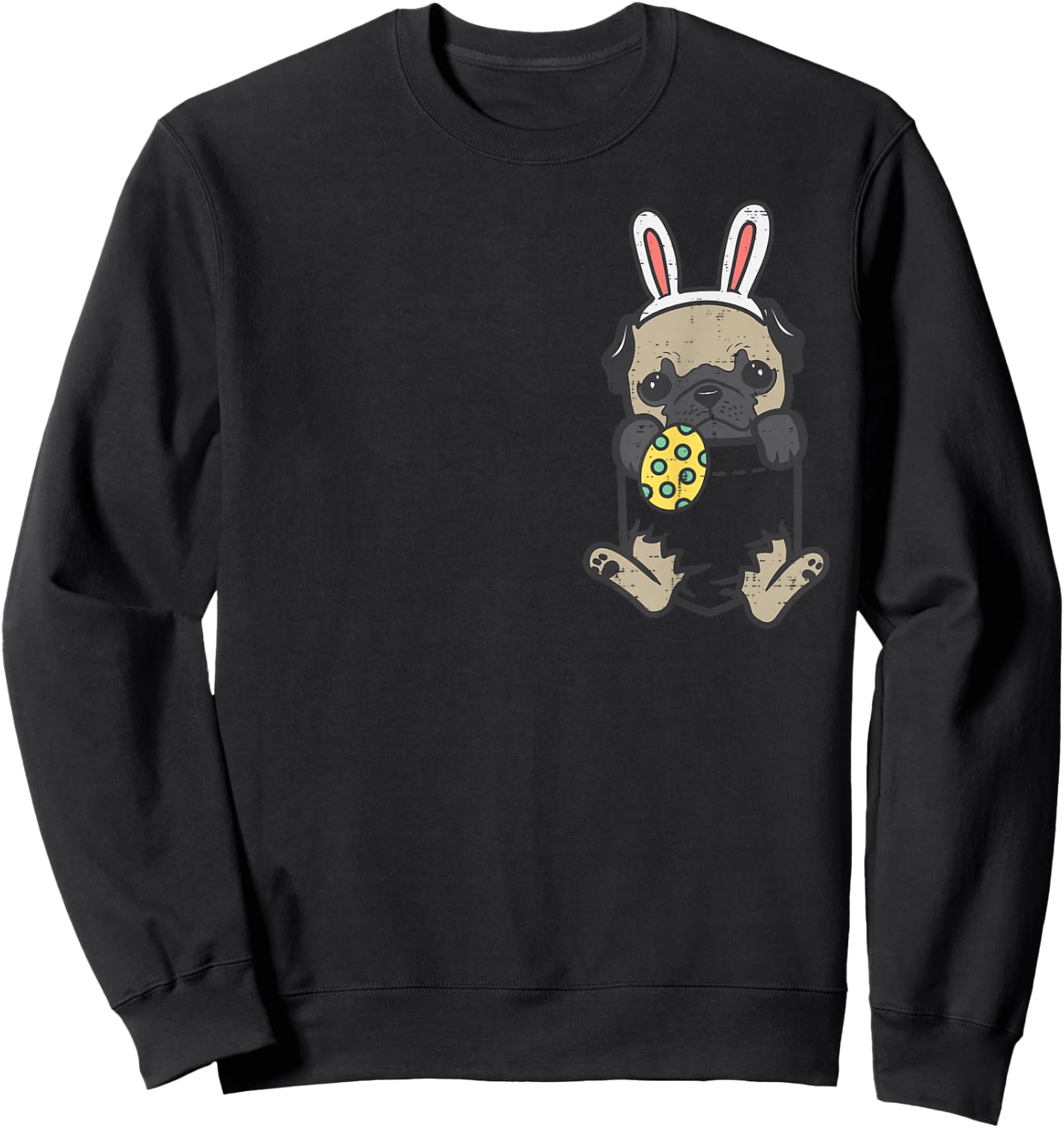 Pocket Easter Pug Feet Bunny Dog Lover Owner Men Women Kids Sweatshirt - Sweatshirt | Black