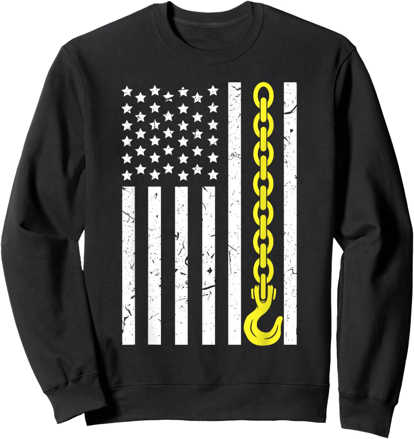 USA Yellow Thin Line Hook Tow Truck American Driver Sweatshirt - Sweatshirt | Black