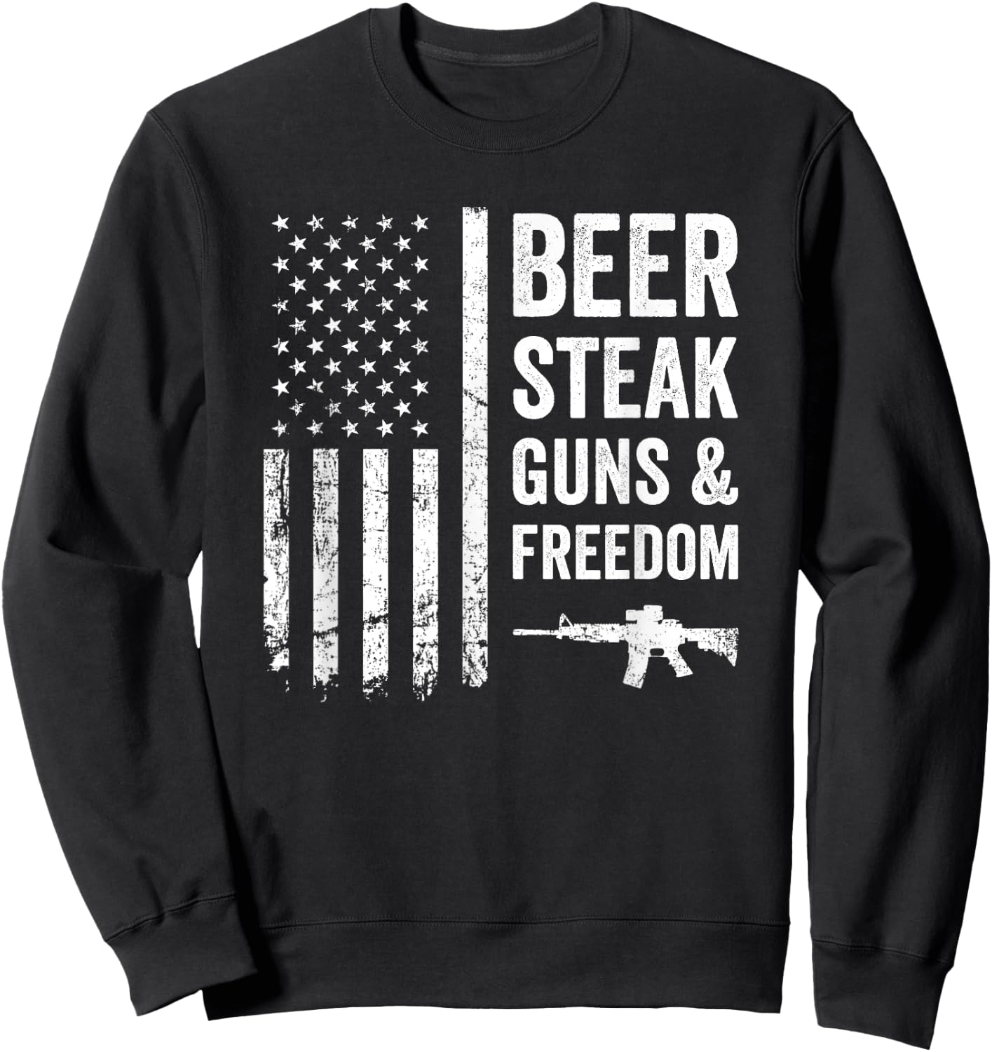 BEER STEAK GUNS & FREEDOM - USA BBQ American Flag Drinking Women Men Sweatshirt - Sweatshirt | Black
