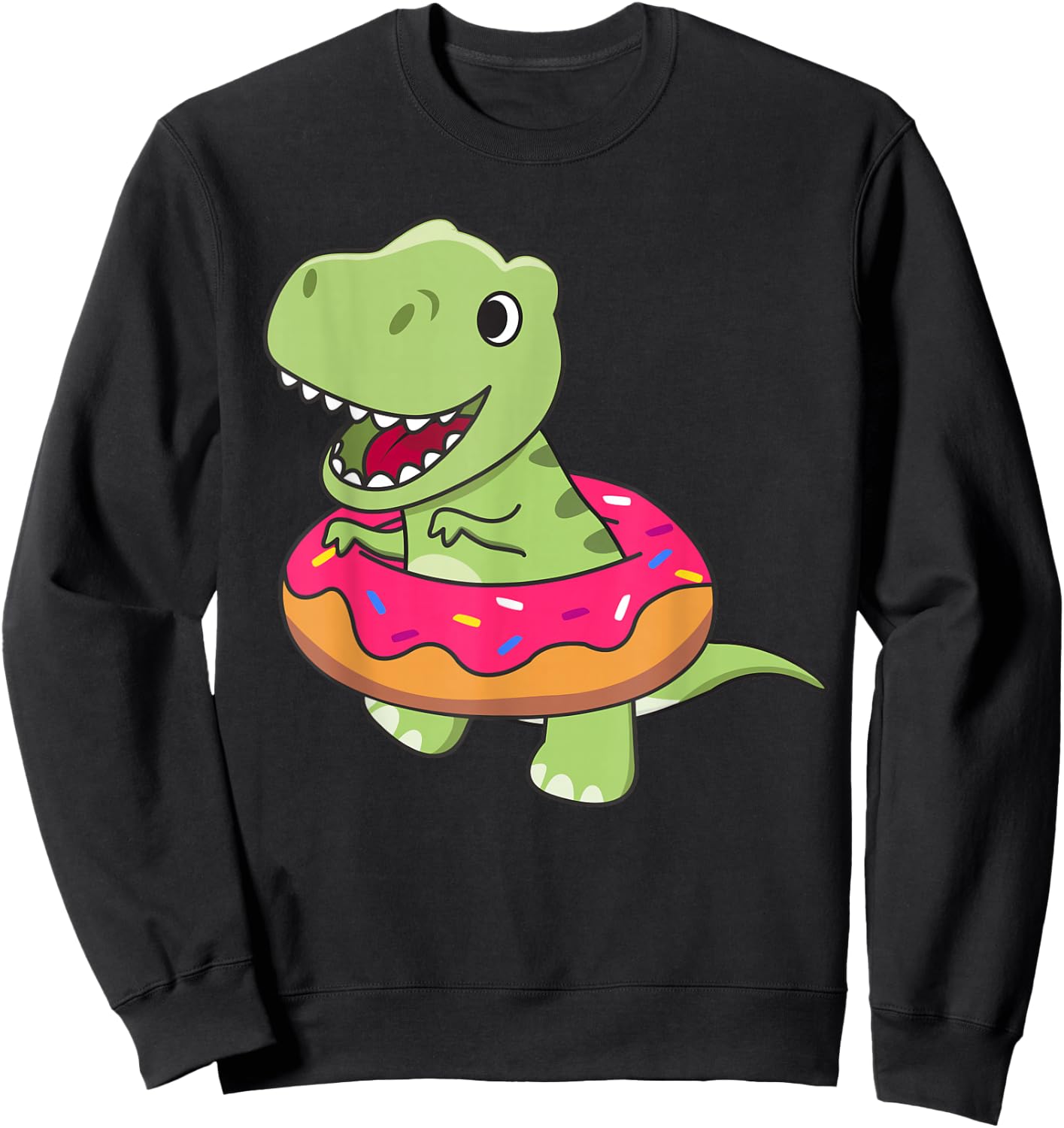 Cute T-Rex Dinosaur Funny Animals In Donut Sweet Pastry Sweatshirt - Sweatshirt | Black
