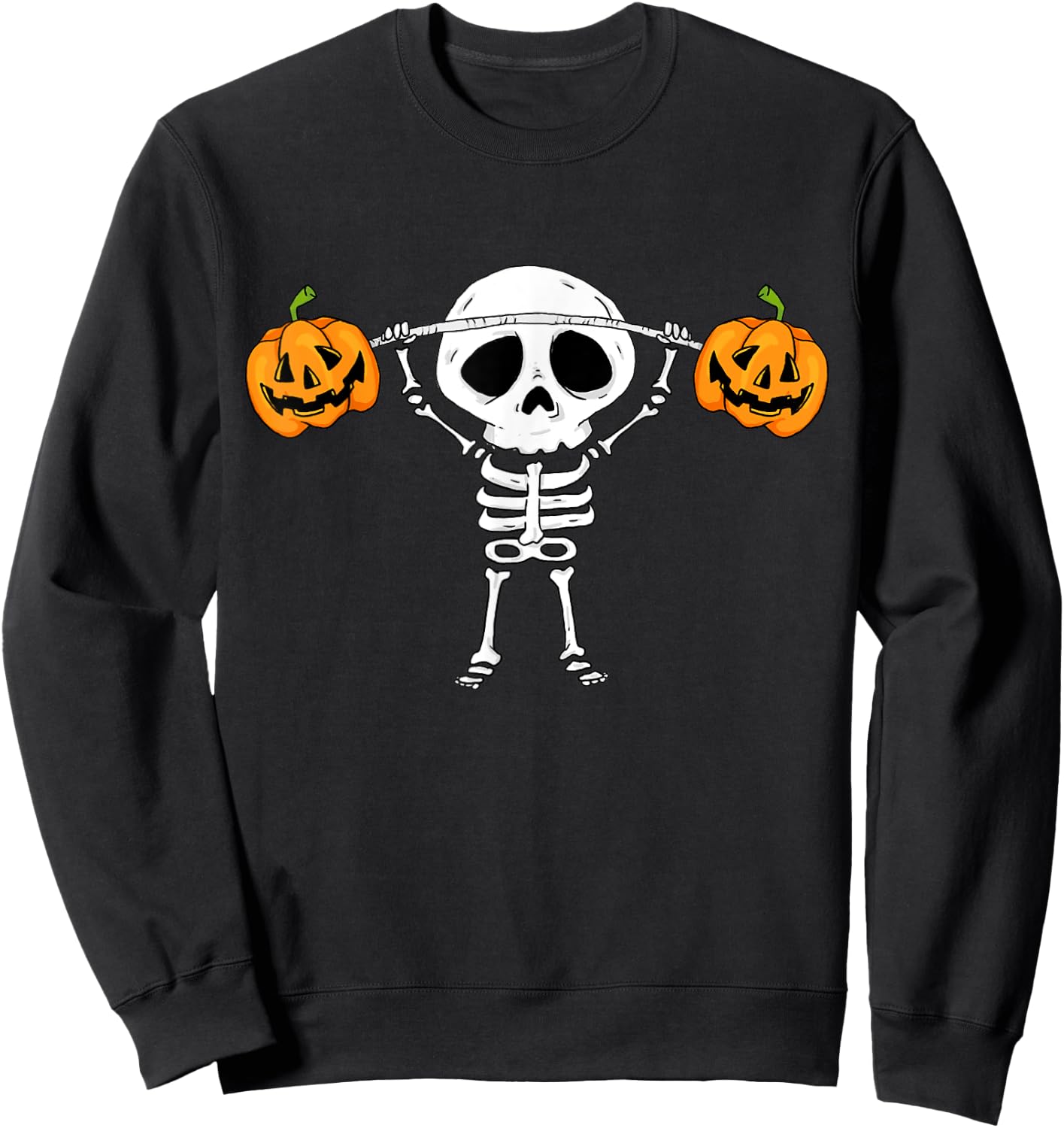 Skeleton Lifting Pumpkins Funny Halloween Snatch Barbell Sweatshirt - Sweatshirt | Black