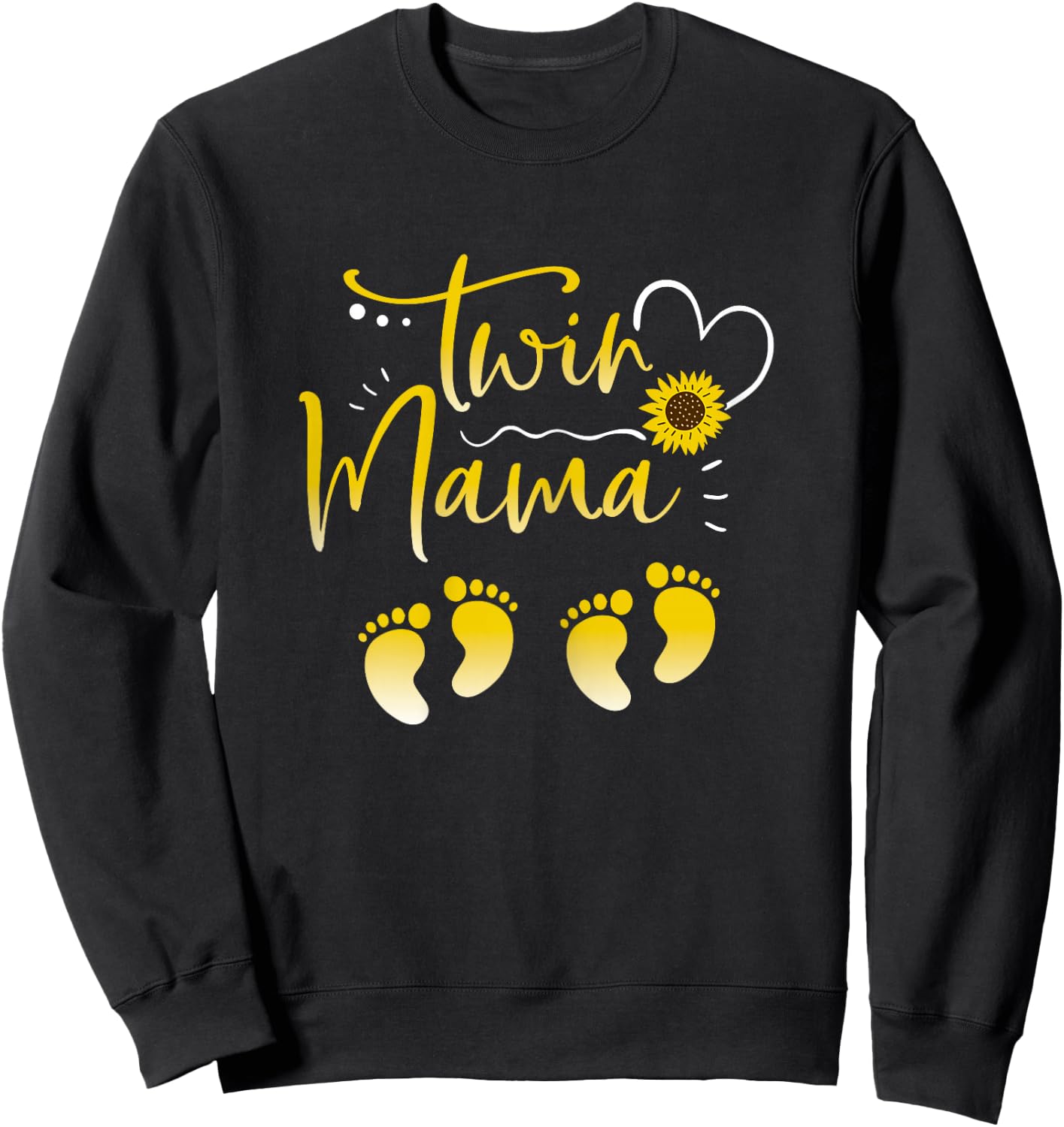 Sunflower Twin Mama Mom to Be Pregnant with Twins Pregnancy Sweatshirt - Sweatshirt | Black