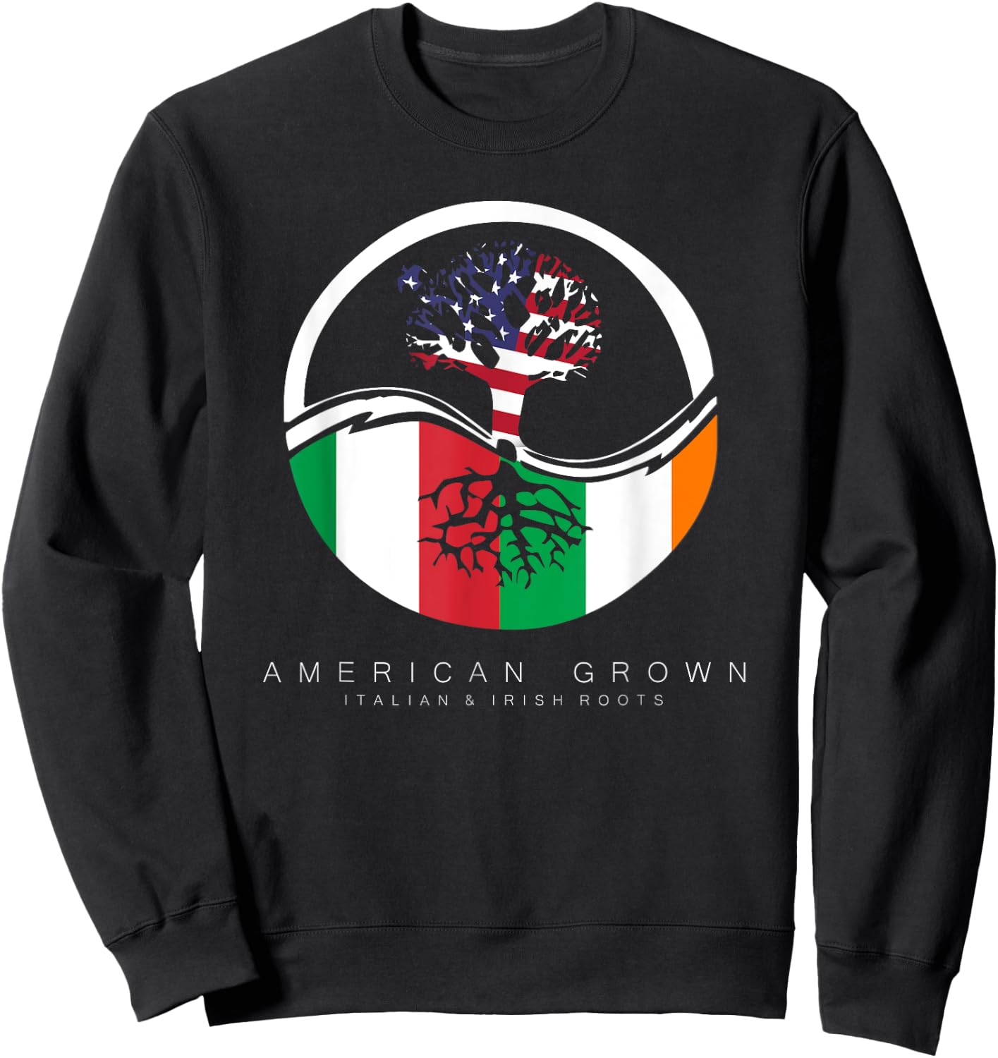 Italian Irish Roots - American Grown with Flag Sweatshirt - Sweatshirt | Black