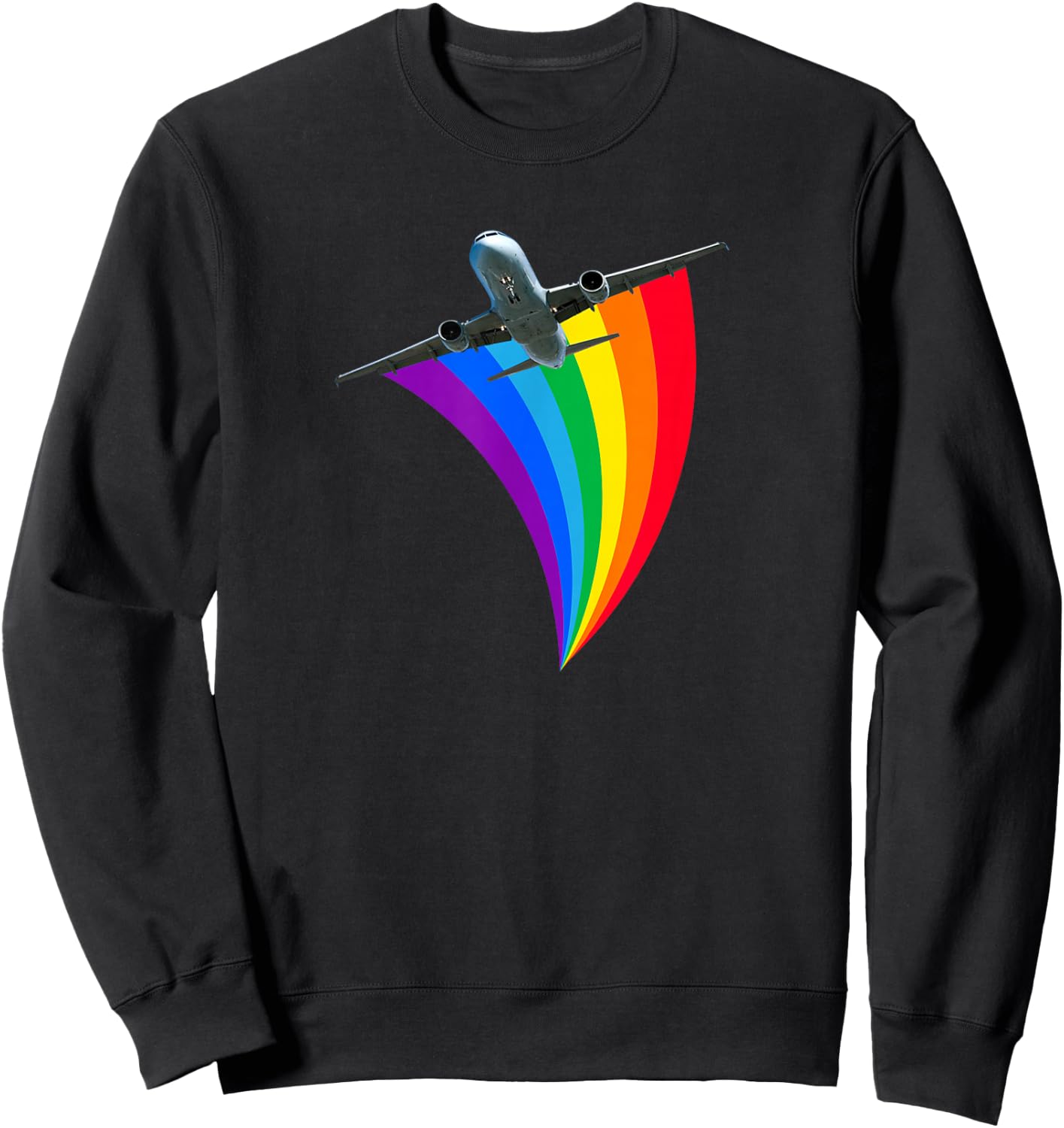 Rainbow colored plane LGBTQ gay travel Sweatshirt - Sweatshirt | Black