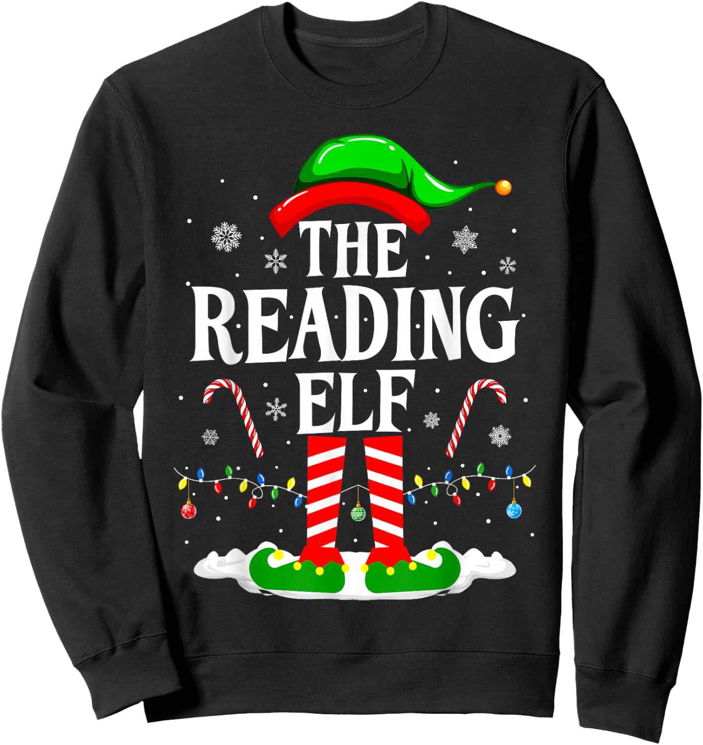 The Reading Elf Xmas Funny Book Lover Christmas Books Sweatshirt - Sweatshirt | Black