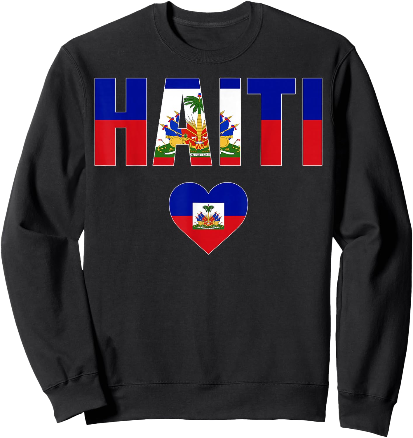 Haiti Haitian Flag Heart Pride Women Kids Boys Men Sweatshirt - Sweatshirt | Black