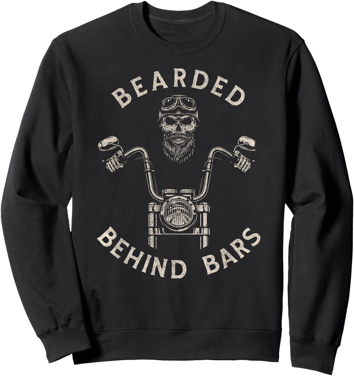 Bearded Behind Bars Funny Biker Skull Motorcycle Men's Sweatshirt - Sweatshirt | Black