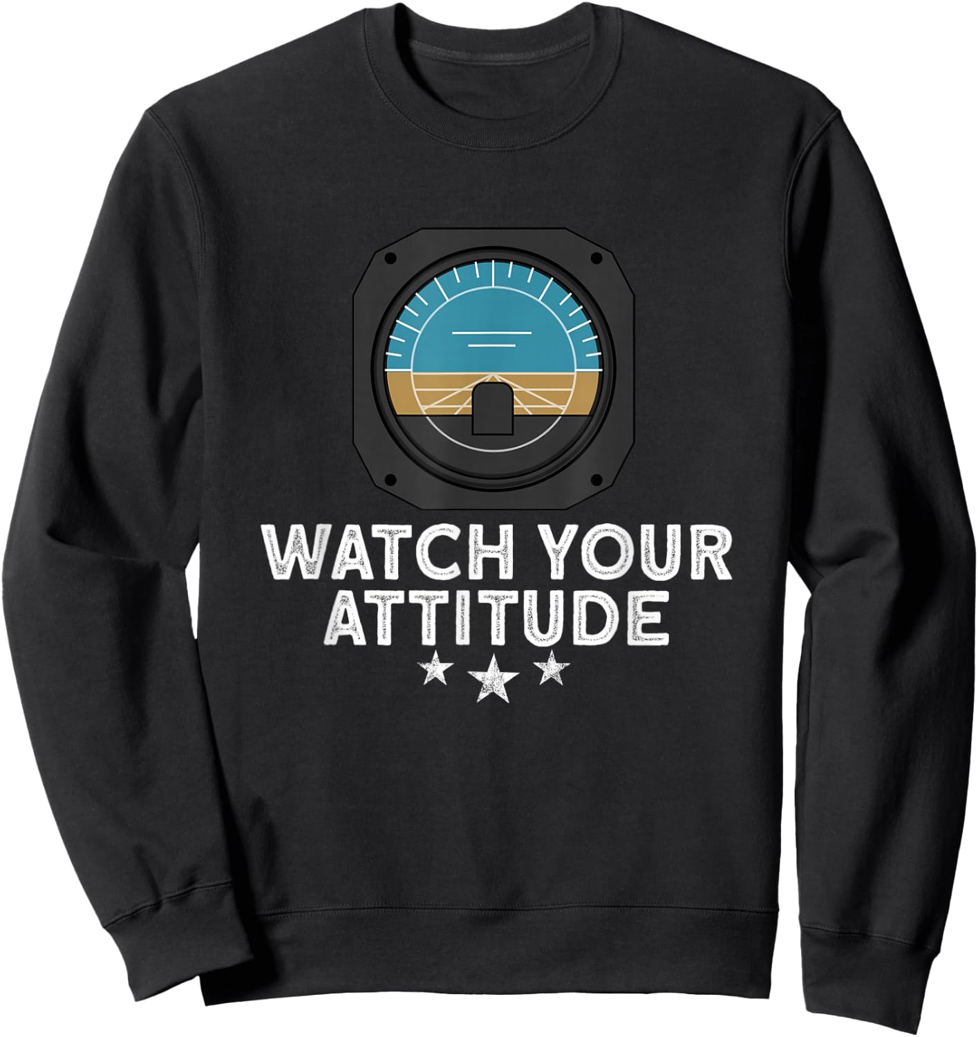 Flight School & Airplane Pilot Gifts Aviation Pilot Black Small Classic Fit Short Sleeve Cotton Blend Watch Your Attitude Sweatshirt - Sweatshirt | Black