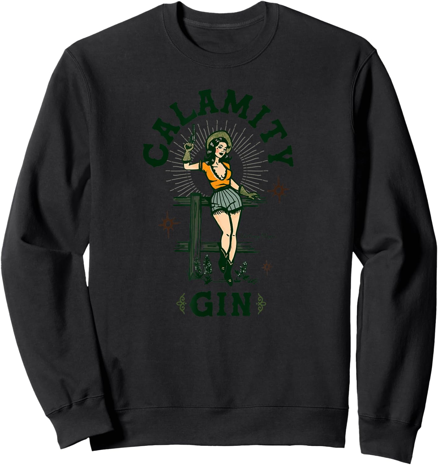 Calamity Gin: Funny Vintage Pinup Cowgirl. Retro Western Sweatshirt - Sweatshirt | Black