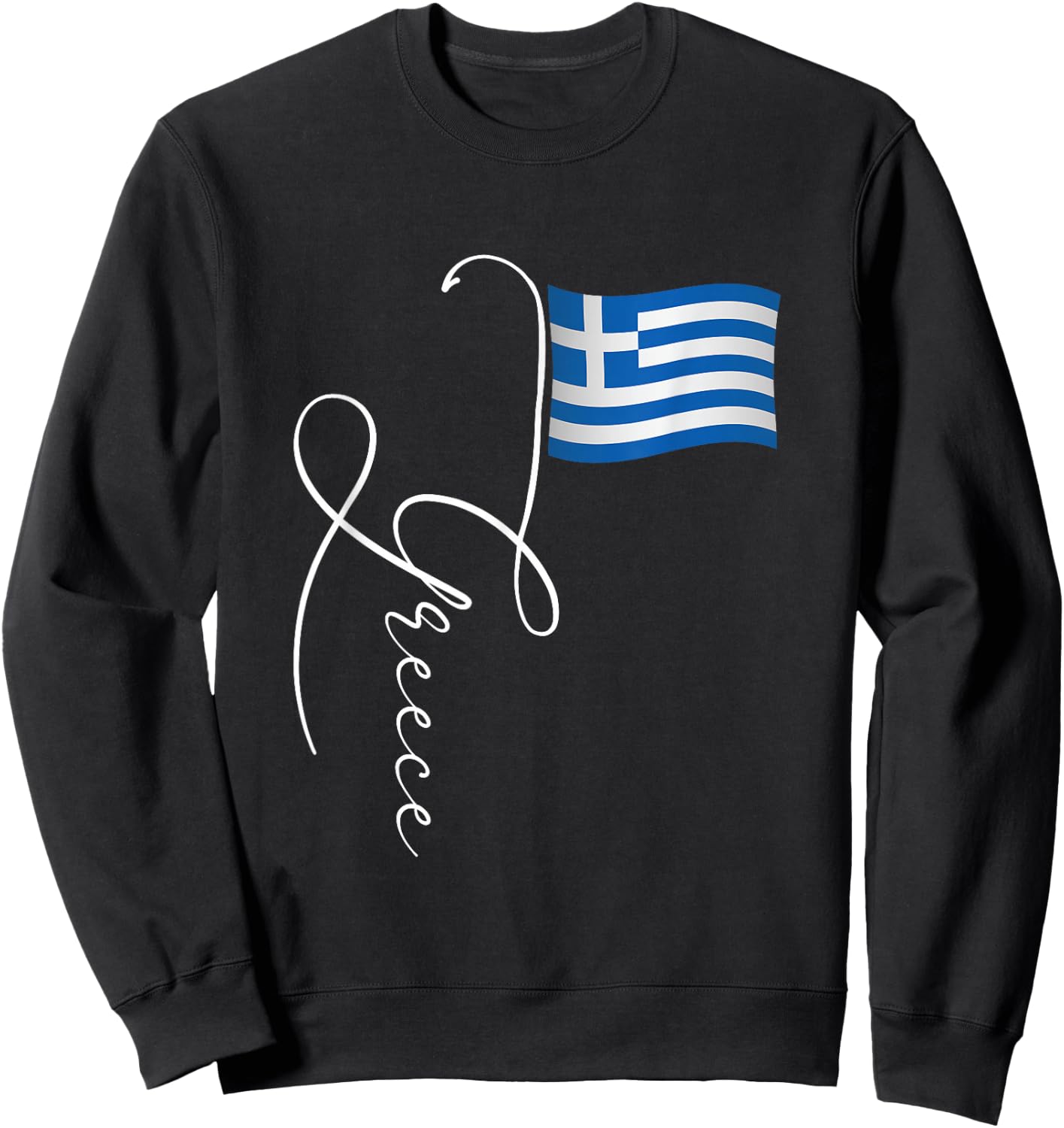 Family Heritage Gifts Greece Signature Flag Pole - -Adults & Kids, Black, Short Sleeve, Classic Fit, , Retro Greek Flag Design Sweatshirt - Sweatshirt | Black