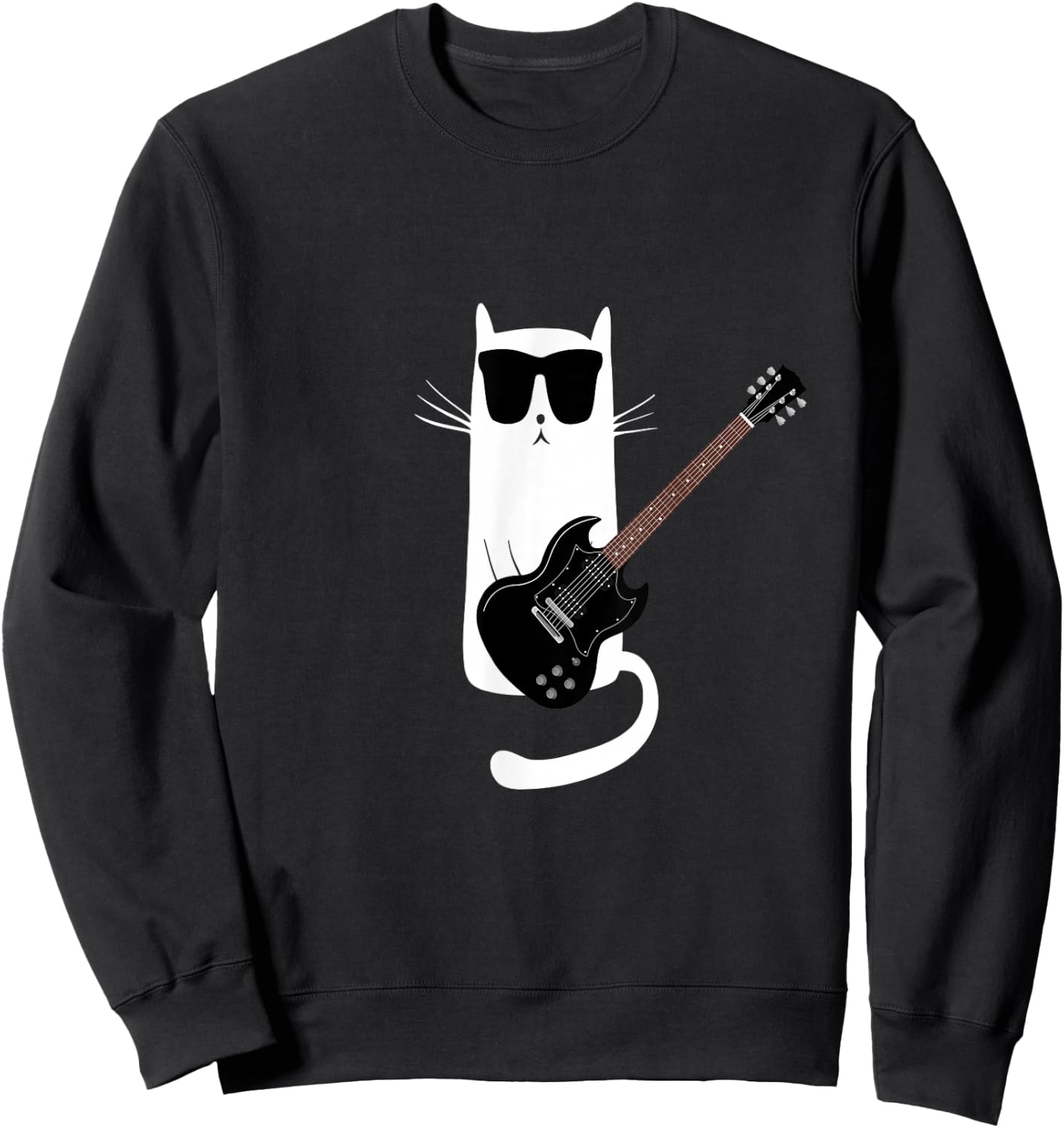 Funny Cat Wearing Sunglasses Playing Electric Guitar Sweatshirt - Sweatshirt | Black
