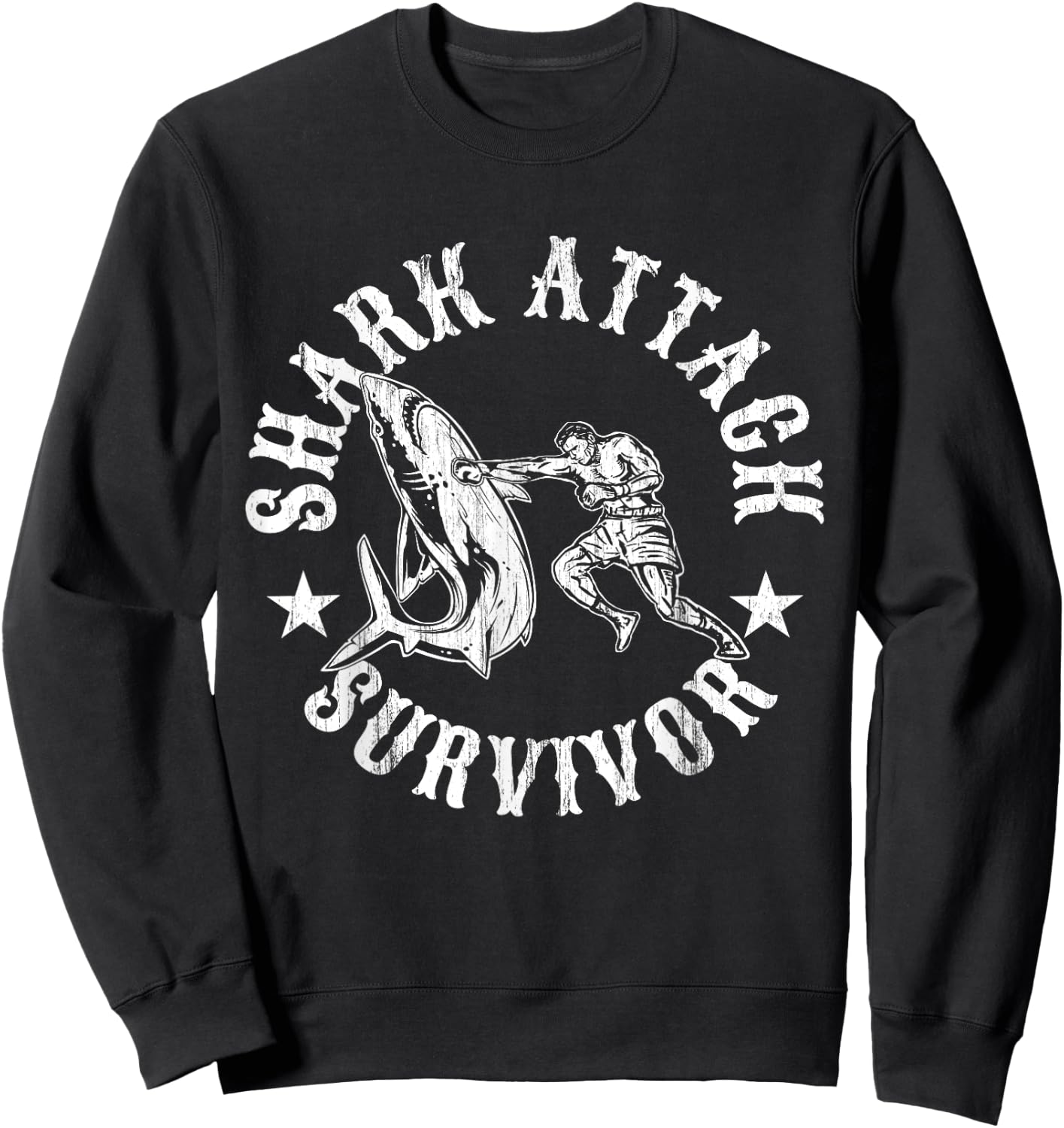 Shark Attack Survivor Distressed Vintage Bite Sweatshirt - Sweatshirt | Black