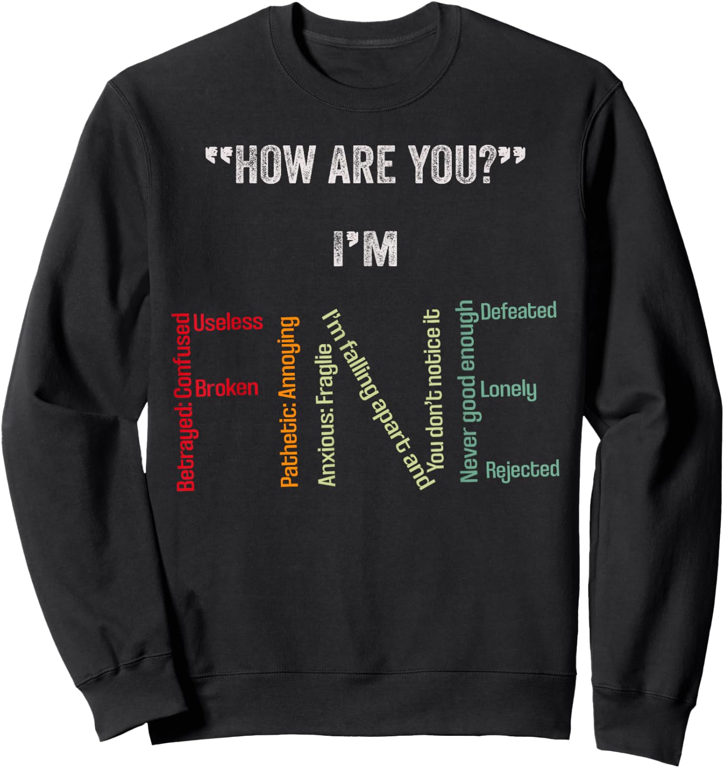 I'm Fine Suicide Prevention Mental Health Awareness Sweatshirt - Sweatshirt | Black