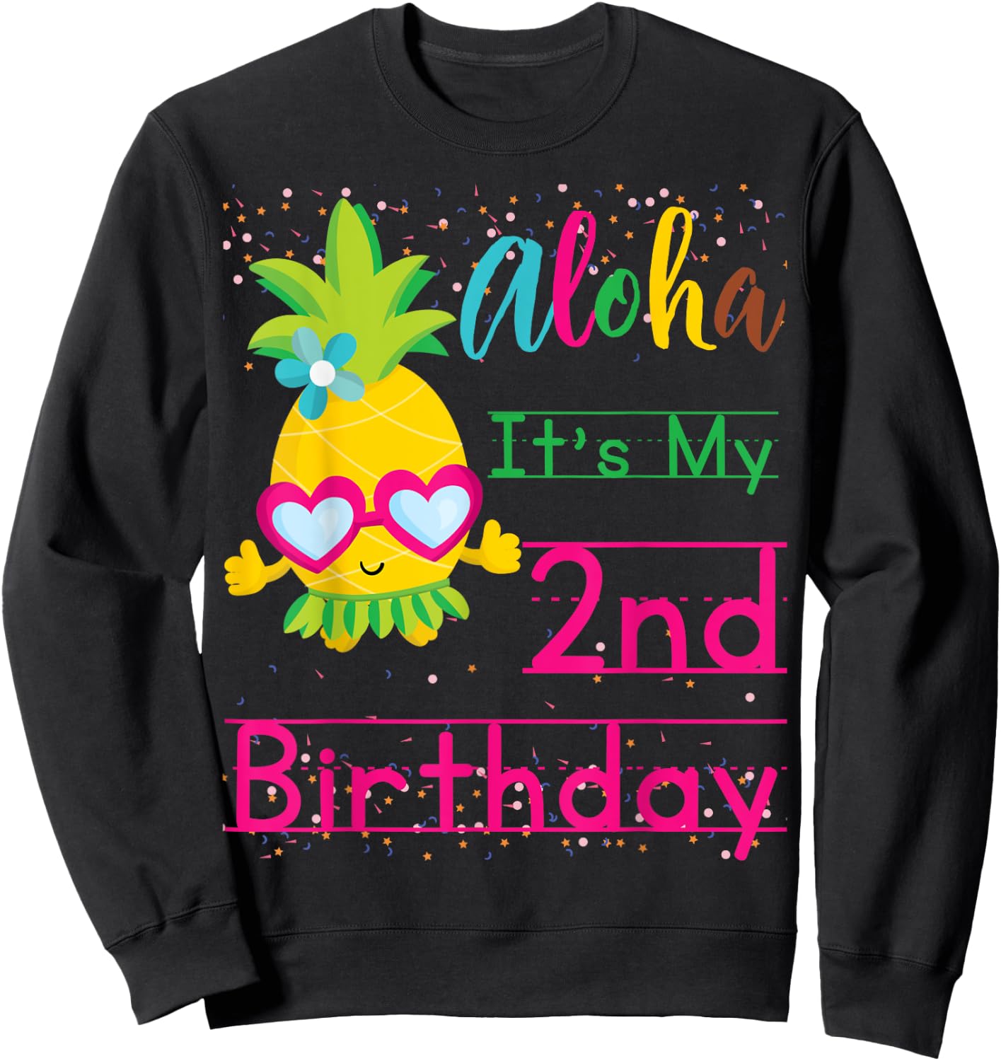 Aloha It's My 2nd Birthday Hawaii Baby Girl Sunglasses Fruit Sweatshirt - Sweatshirt | Black
