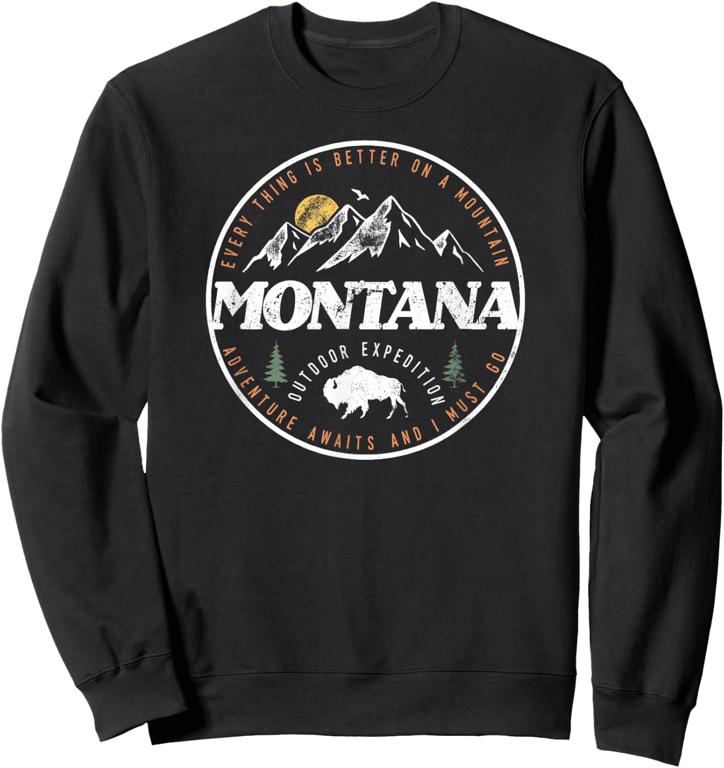 Montana Retro Vintage Mountain Outdoors State Graphic Sweatshirt - Sweatshirt | Black