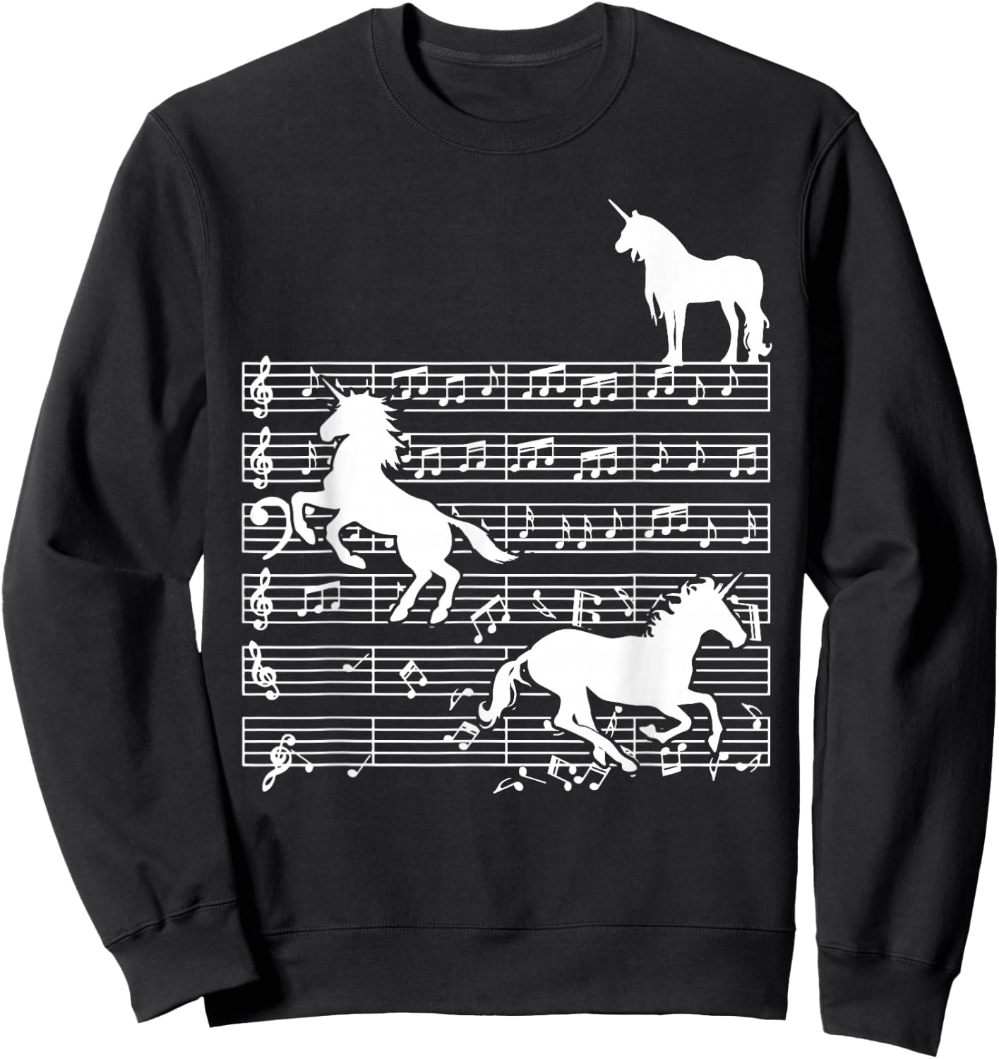 Music Notes with Unicorn on Music Sheet - Music Teacher Sweatshirt - Sweatshirt | Black