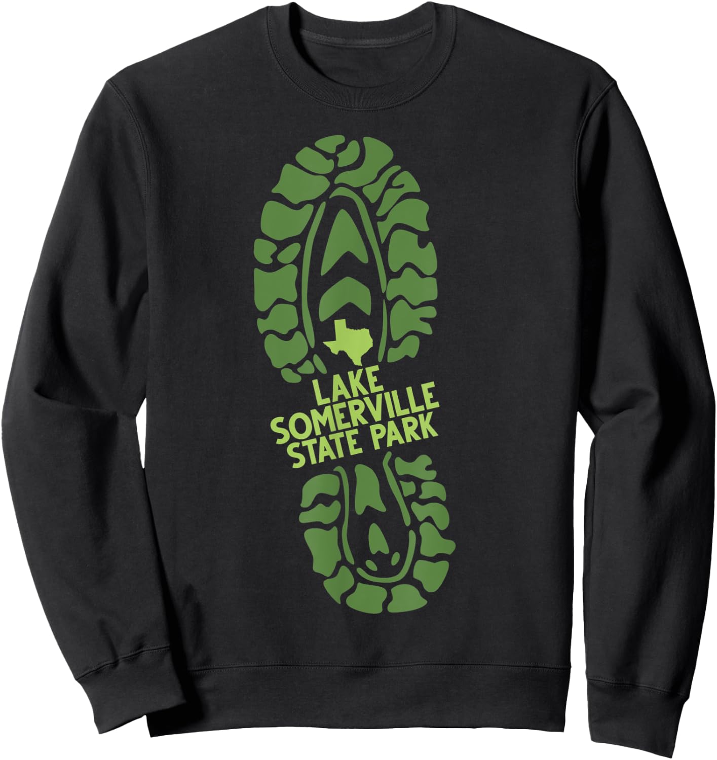 Lake Somerville State Park Texas TX Hiking Boot Print Sweatshirt - Sweatshirt | Black