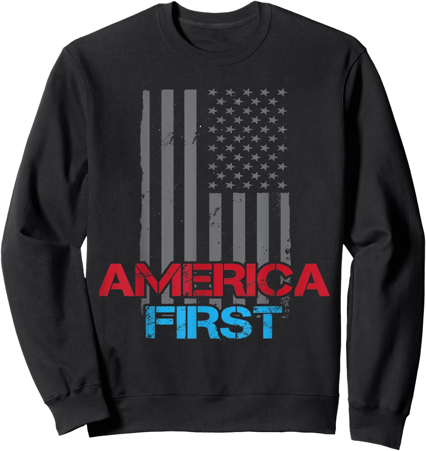 America First Patriotic American Flag Stars And Stripes USA Men Sweatshirt - Sweatshirt | Black