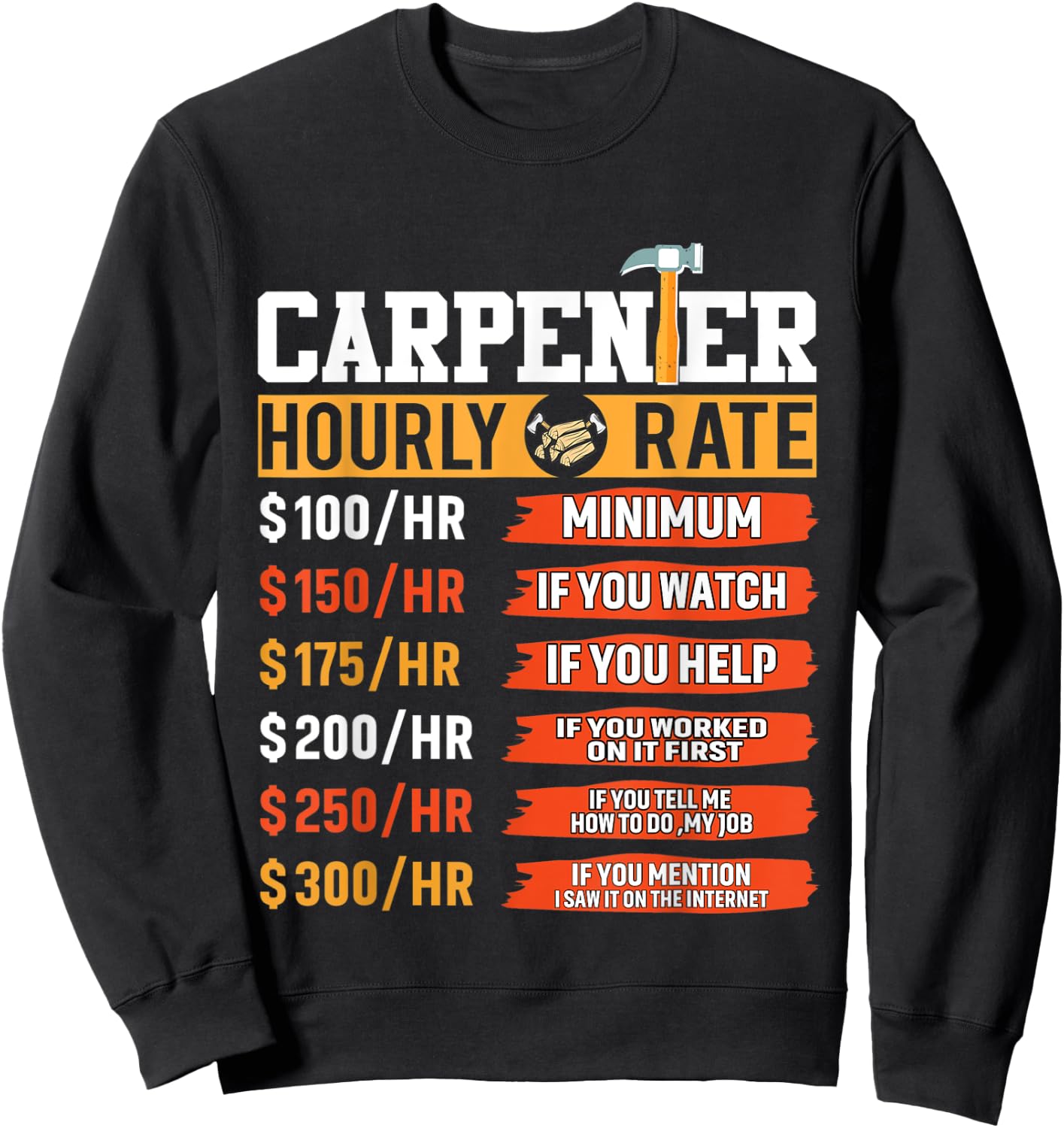 Carpenter Hourly Rate Funny Father's Day Carpenter Sweatshirt - Sweatshirt | Black