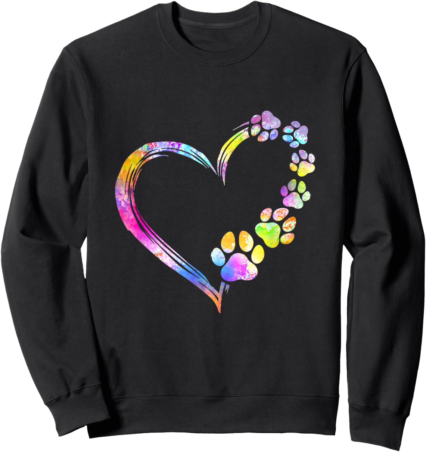 Dog Mom Dad Puppy Love Dogs Paw Print Heart Tie Dye Design Men Women Sweatshirt - Sweatshirt | Black