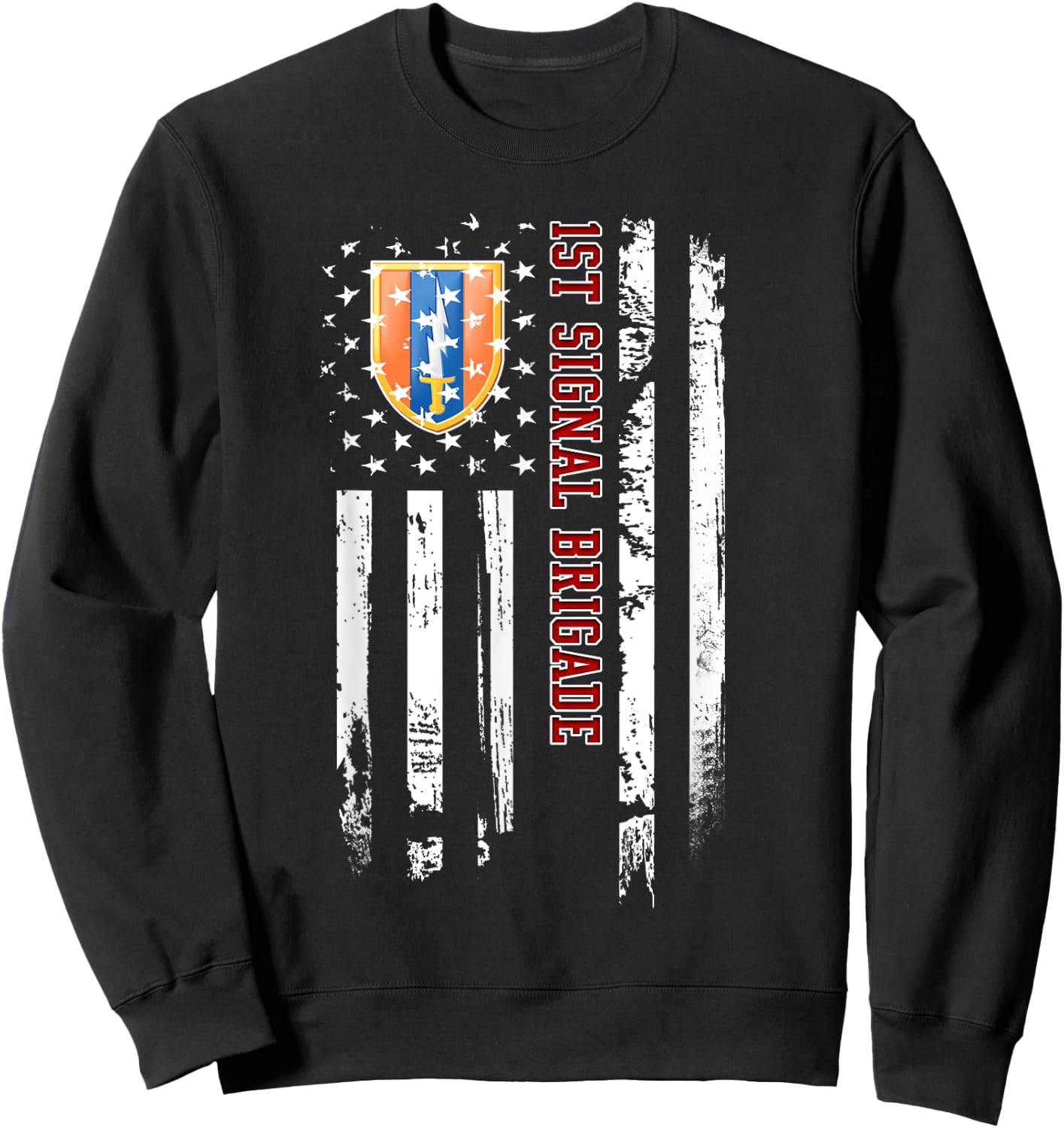 1st Signal Brigade Veteran American Flag Veterans Day Xmas Sweatshirt - Sweatshirt | Black