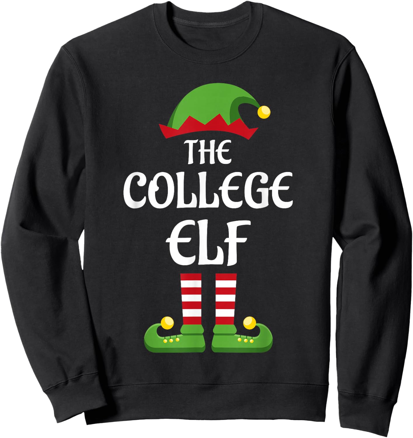 College Elf Family Matching Group Christmas Sweatshirt - Sweatshirt | Black