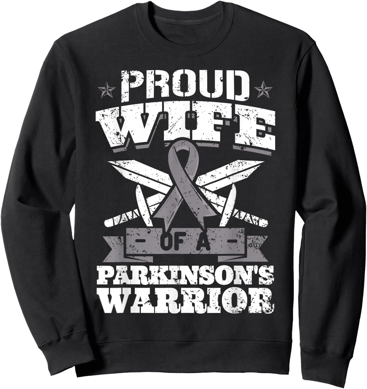 Proud Wife Of A Parkinson's Warrior PD Awareness Ribbon Sweatshirt - Sweatshirt | Black