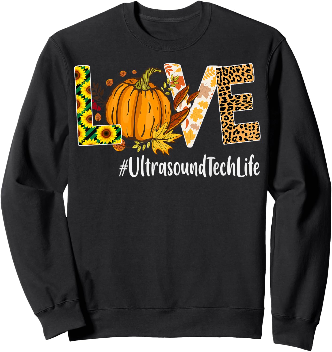 Ultrasound Tech Love Fall Pumpkin leopard Halloween Sweatshirt - Sweatshirt | Black