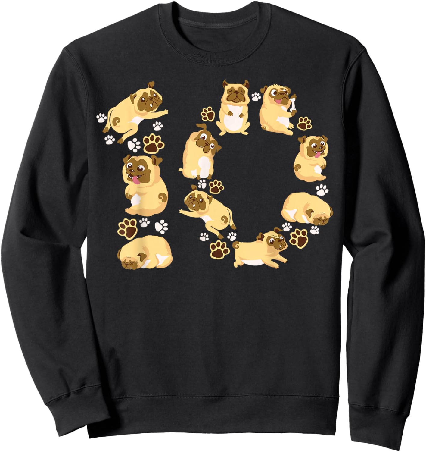 Cute Dog 10th Birthday Gift | Cool 10 Years Old Pug Boy Girl Sweatshirt - Sweatshirt | Black