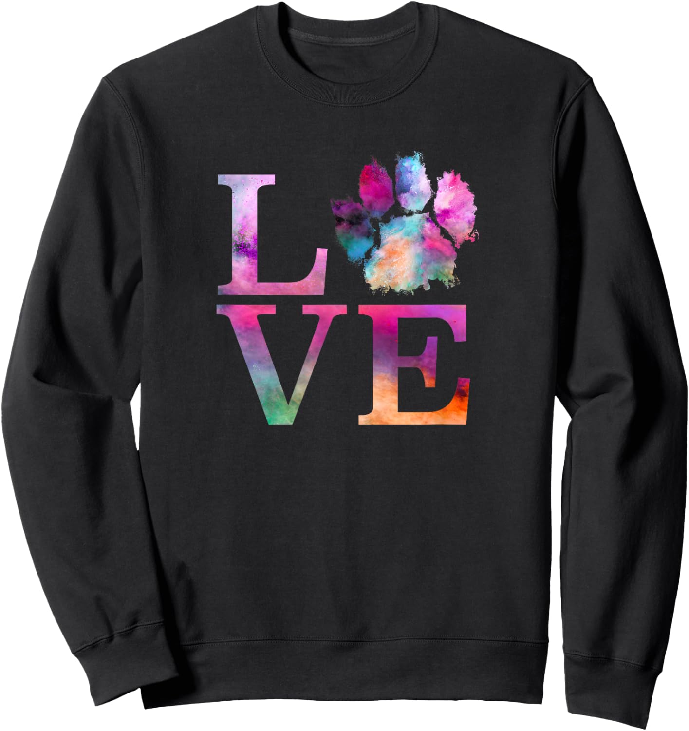 Love Dog Paw Print Shirt Colorful Messy Animal Gifts Women Sweatshirt - Sweatshirt | Black