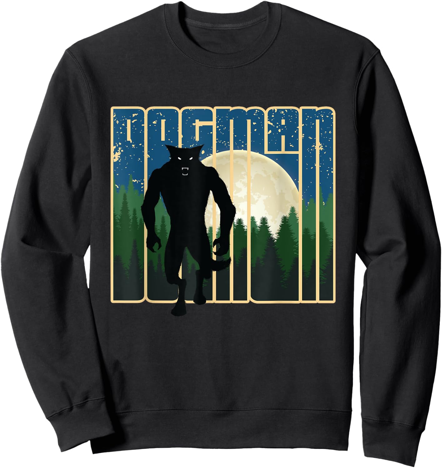 Dogman - Michigan Wisconsin Cryptid Retro Werewolf Forest Sweatshirt - Sweatshirt | Black