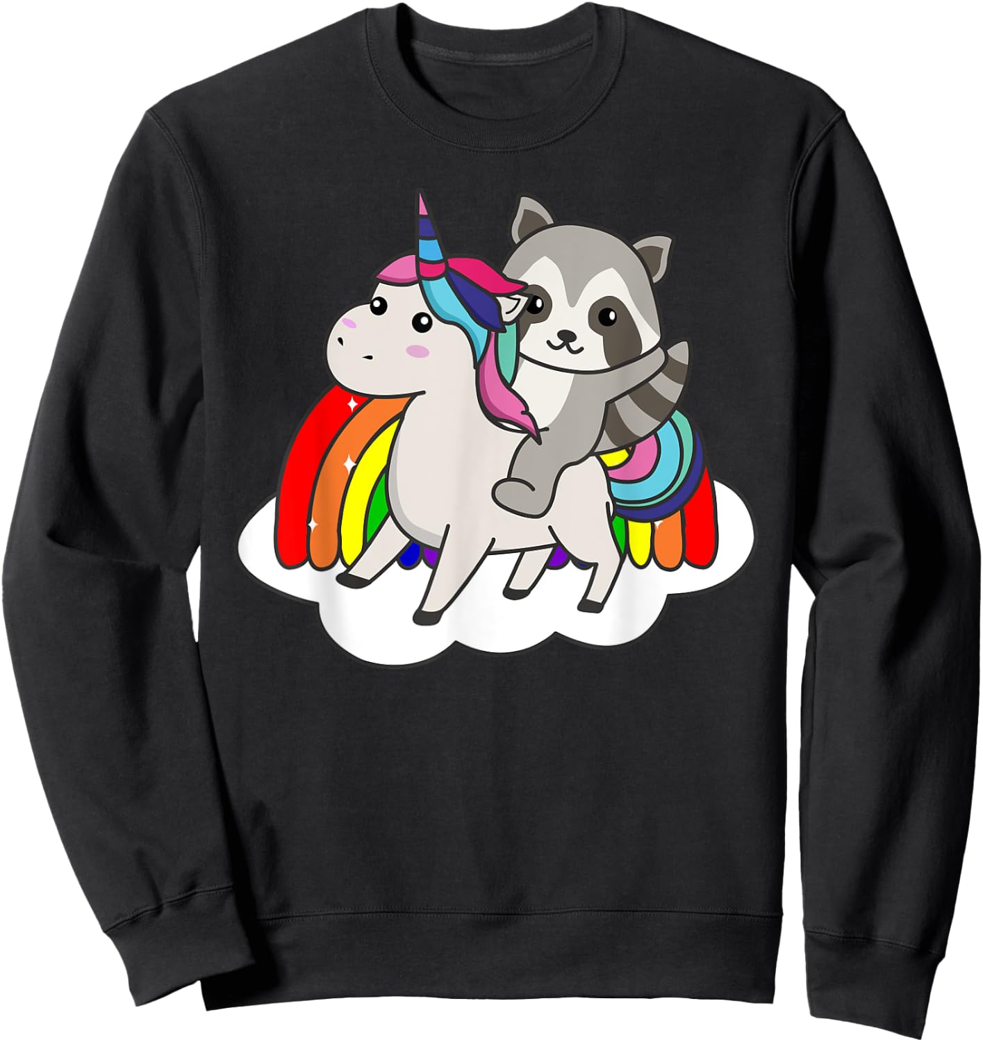 Raccoon On Unicorn Rainbow Animals Sweet Unicorns Sweatshirt - Sweatshirt | Black