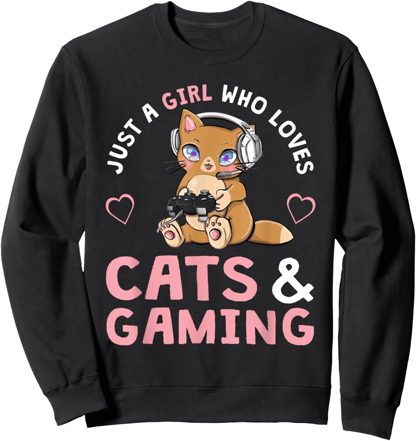 Just A Girl Who Loves Cats and Gaming Cute Gamer Cat Small Sweatshirt - Sweatshirt | Black