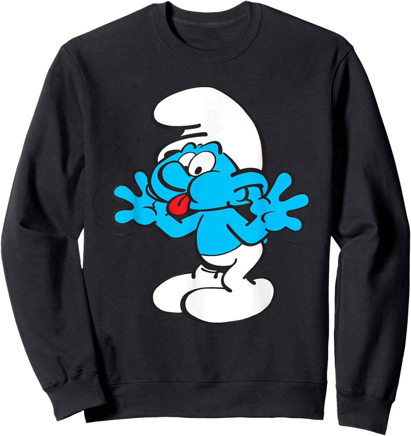 The Smurfs Jokey Smurf Tongue Joyful Blue Comic Smurfette Sweatshirt - Sweatshirt | Black
