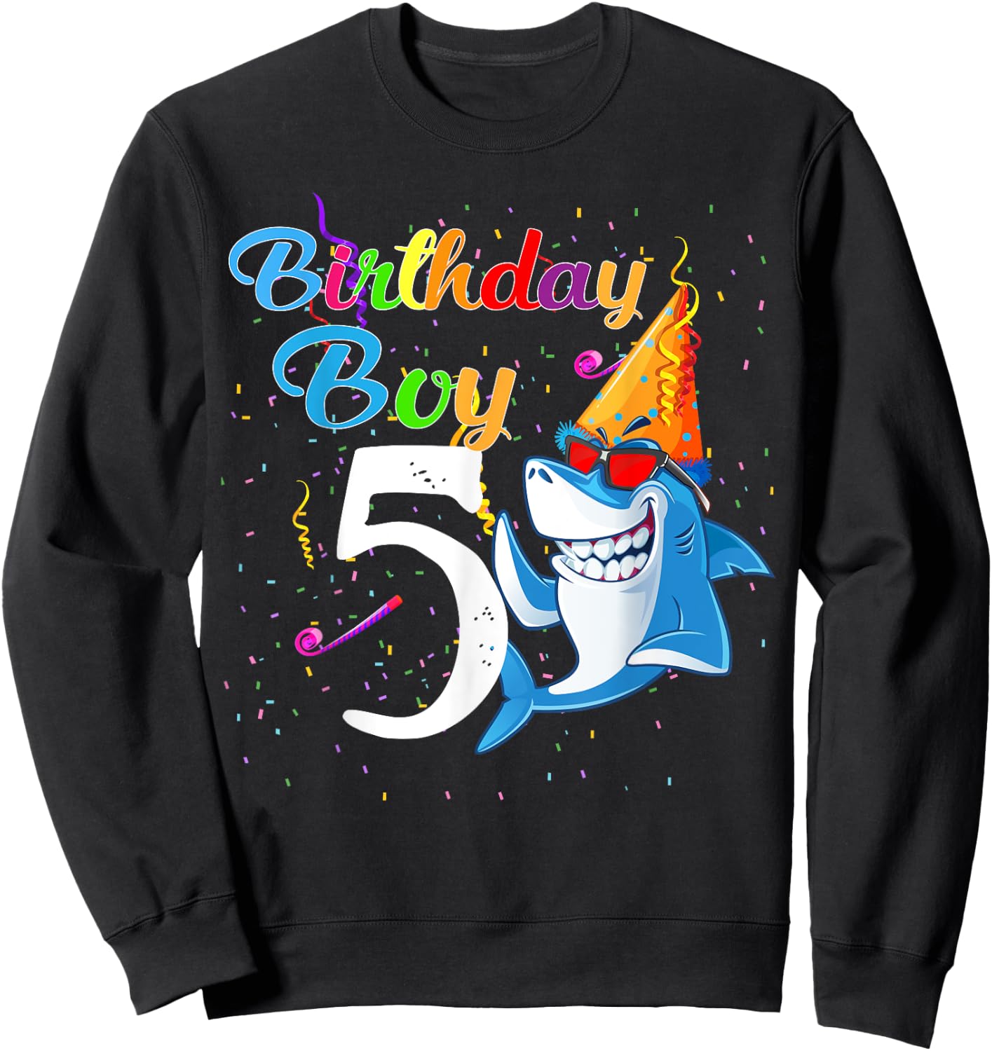 5th Birthday Boy Shark - 5 Year Old Boy Birthday Sweatshirt - Sweatshirt | Black
