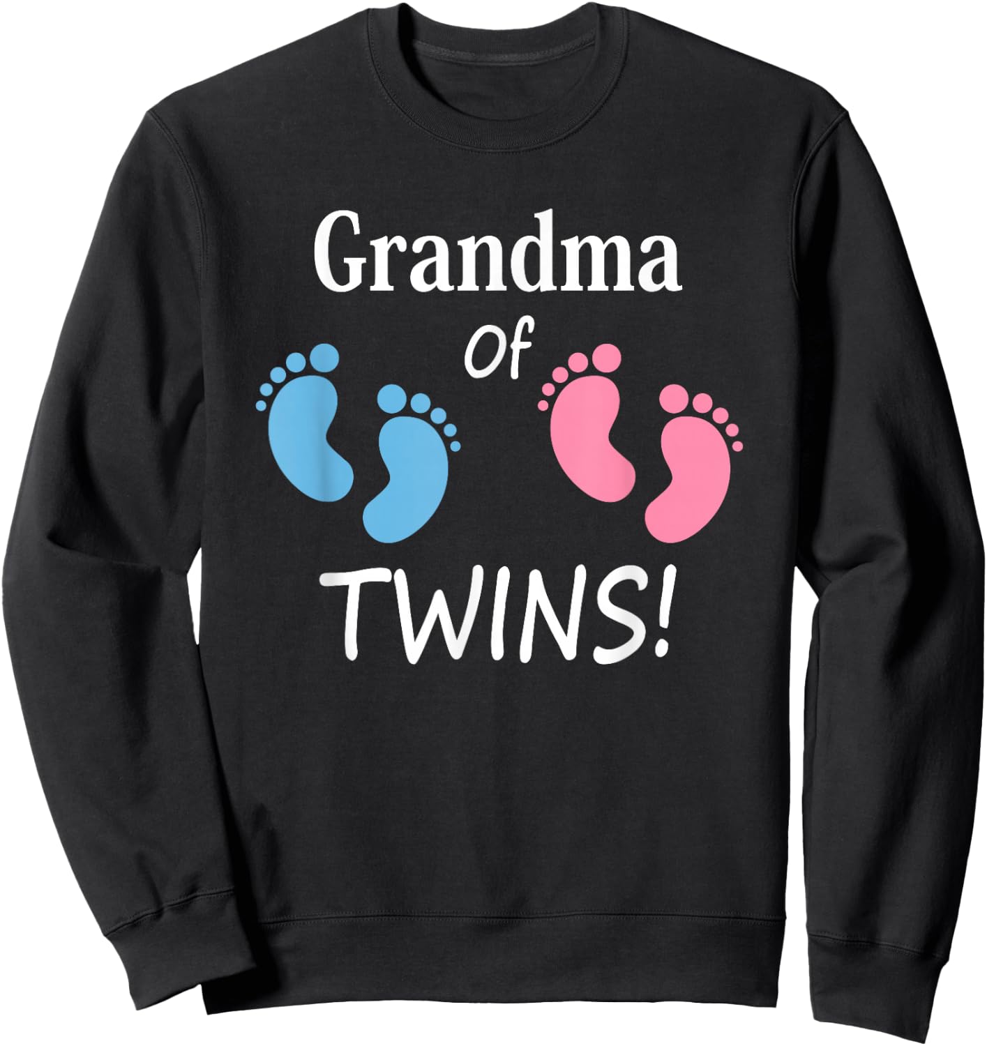 Grandma of Boy and Girl Twins Footprint Design Grandmother Sweatshirt - Sweatshirt | Black