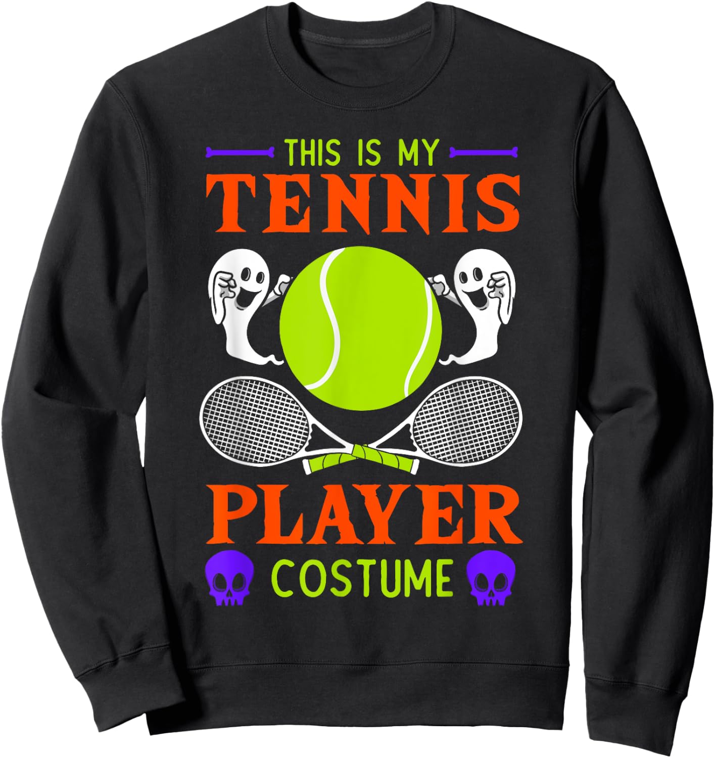 Halloween Tennis Player Sport Spooky Ghost Costume Sweatshirt - Sweatshirt | Black