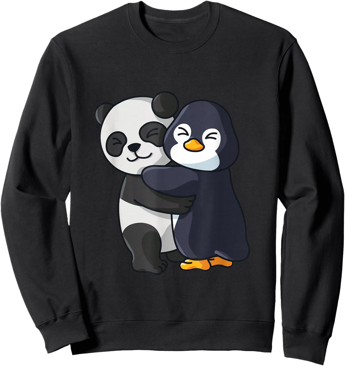 Panda and Penguin Cute Animal Lover Hugging Women Girls Sweatshirt - Sweatshirt | Black