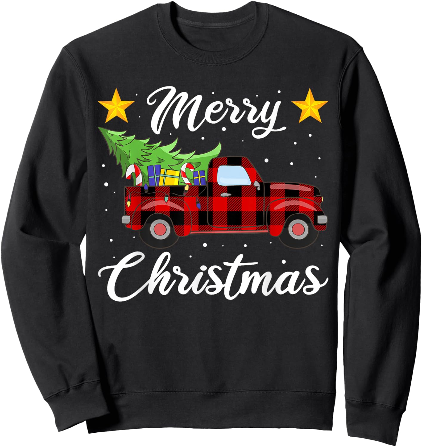 Christmas Buffalo Plaid Sweater, Red Truck Tree Pajama Sweatshirt - Sweatshirt | Black