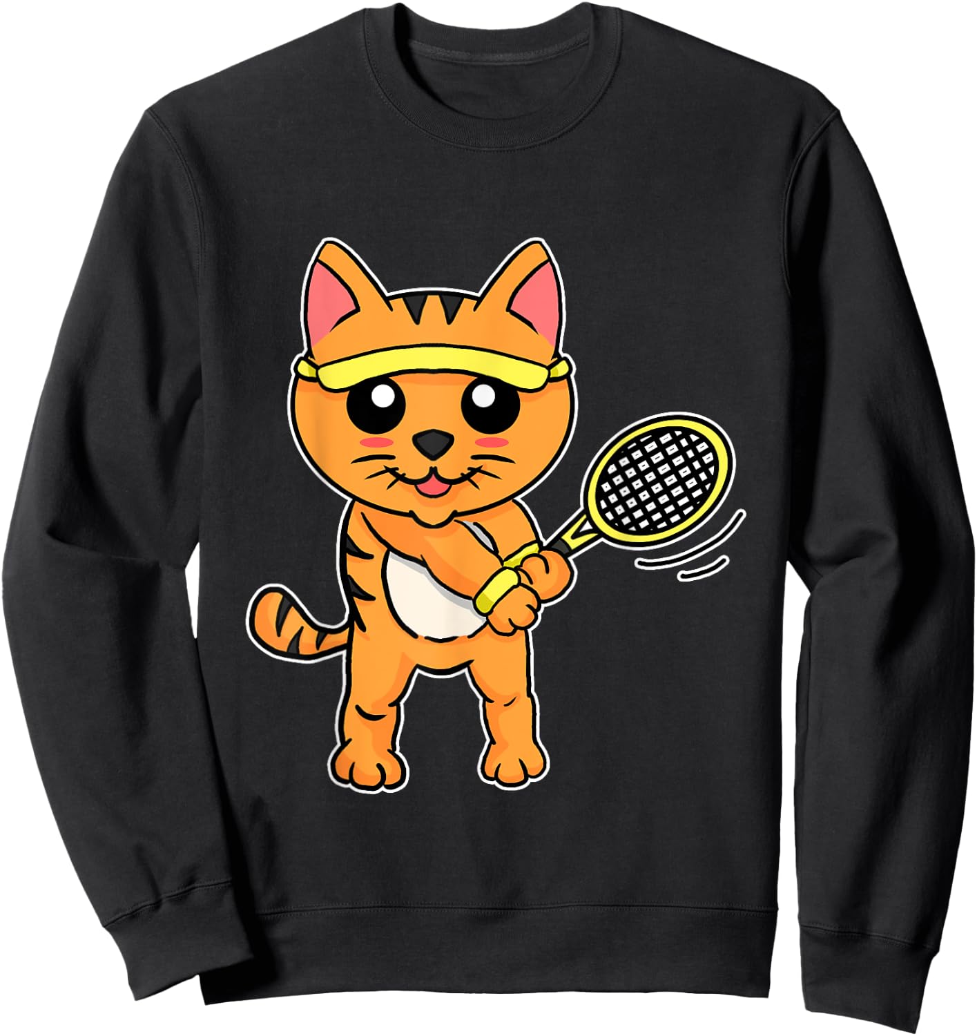 Funny Tennis Racket Gift Cat Playing Tennis Men Women Girls Kids Sweatshirt - Sweatshirt | Black