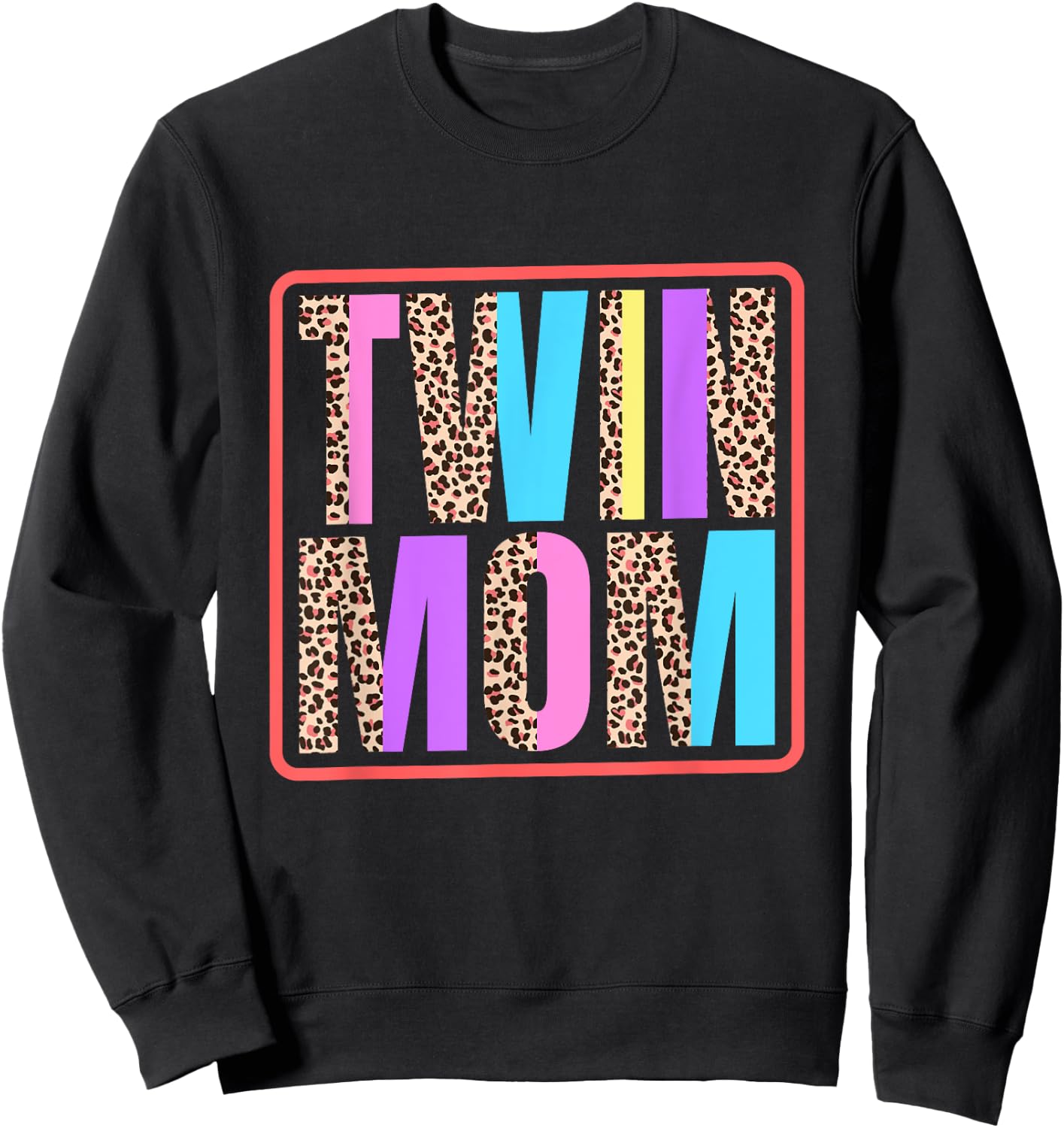 Twin Mom, Mother of Twins Leopard Print and Twins mom Sweatshirt - Sweatshirt | Black