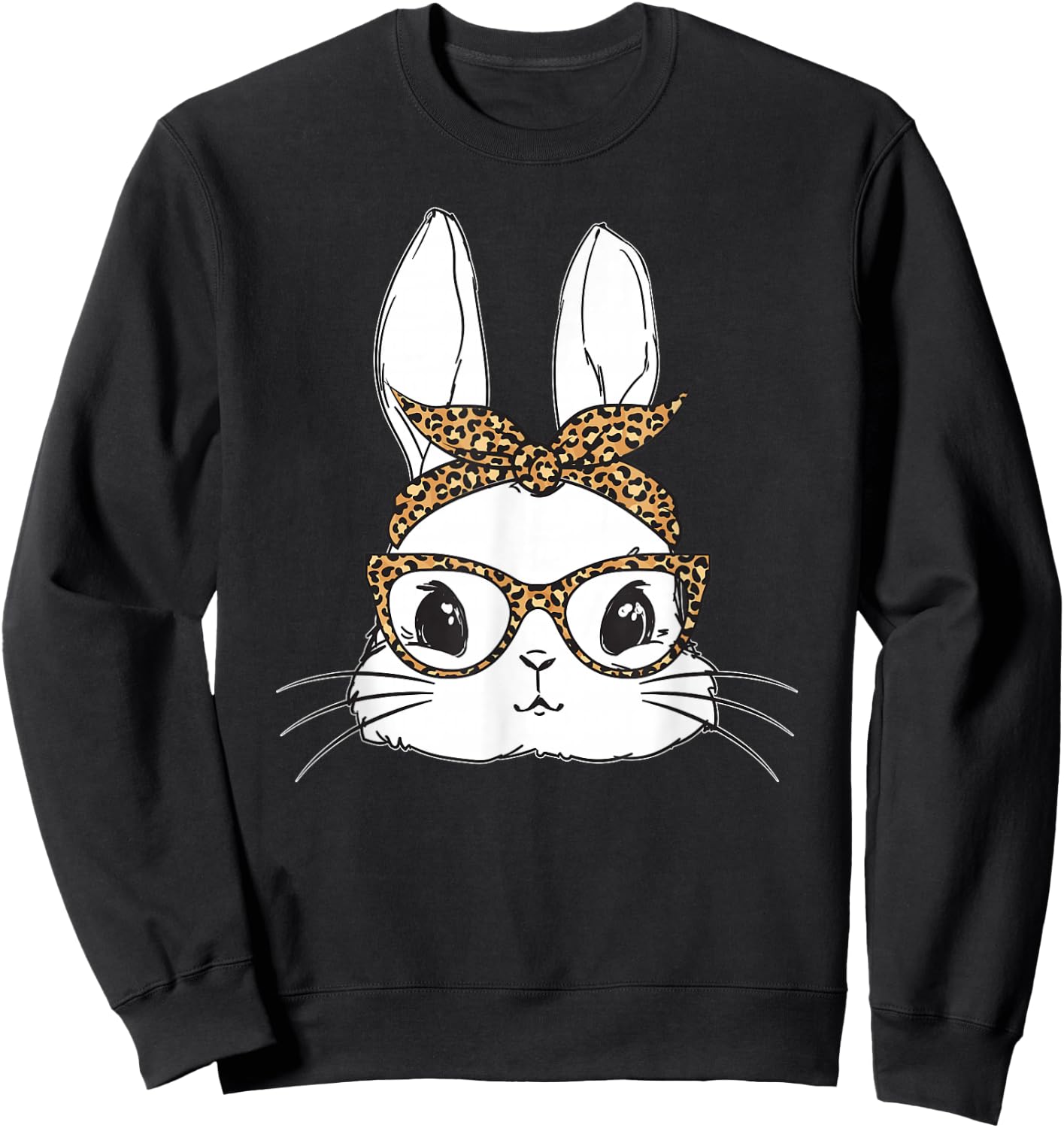 Women Easter Day Cute Bunny with Leopard Glasses Sweatshirt - Sweatshirt | Black