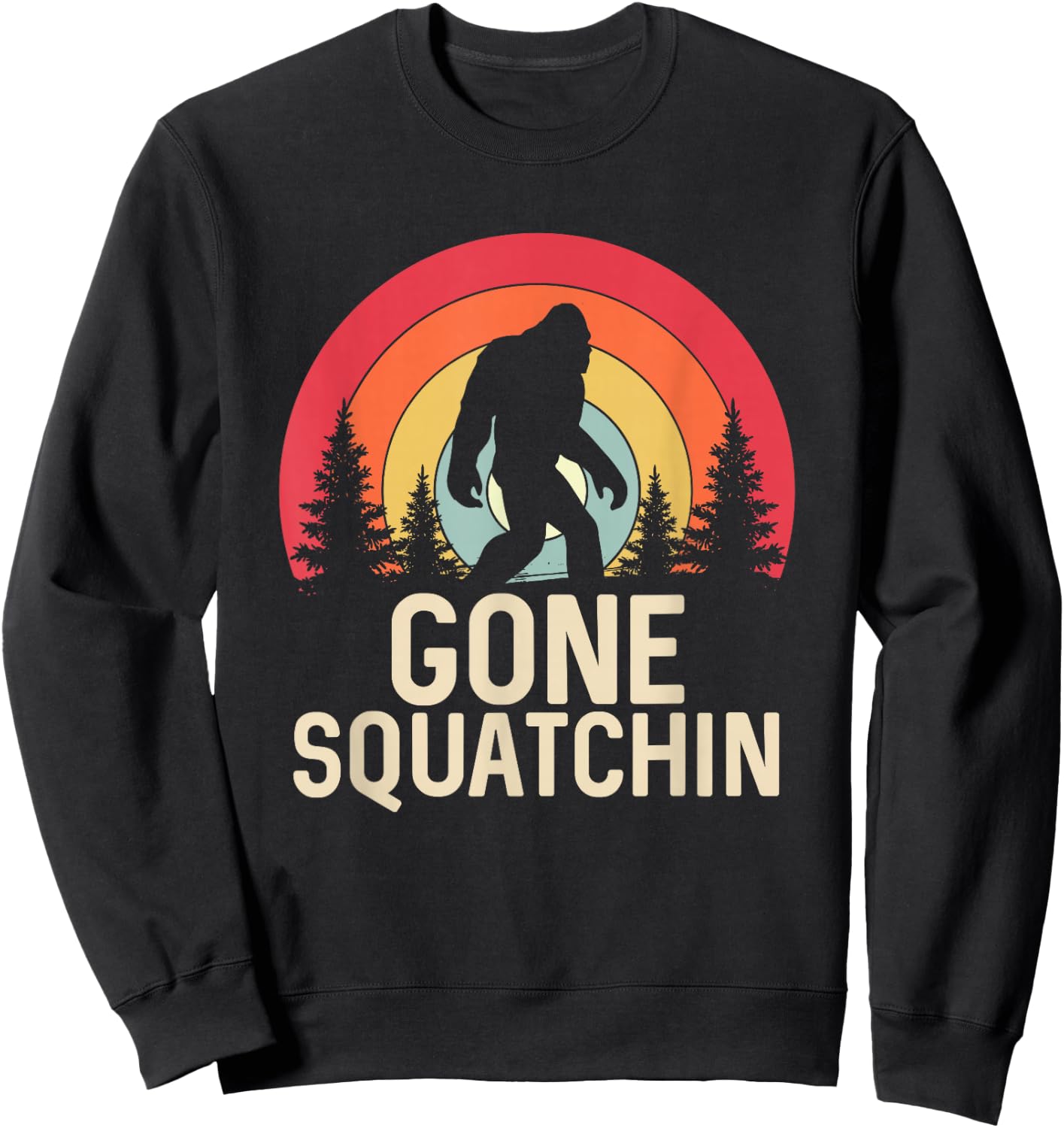 Retro Gone Squatchin - Bigfoot Sasquatch Sweatshirt - Sweatshirt | Black
