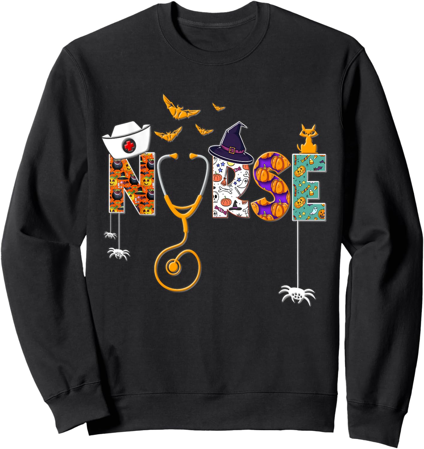 Halloween Nurse Nursing Cute Health Worker Halloween Pattern Sweatshirt - Sweatshirt | Black