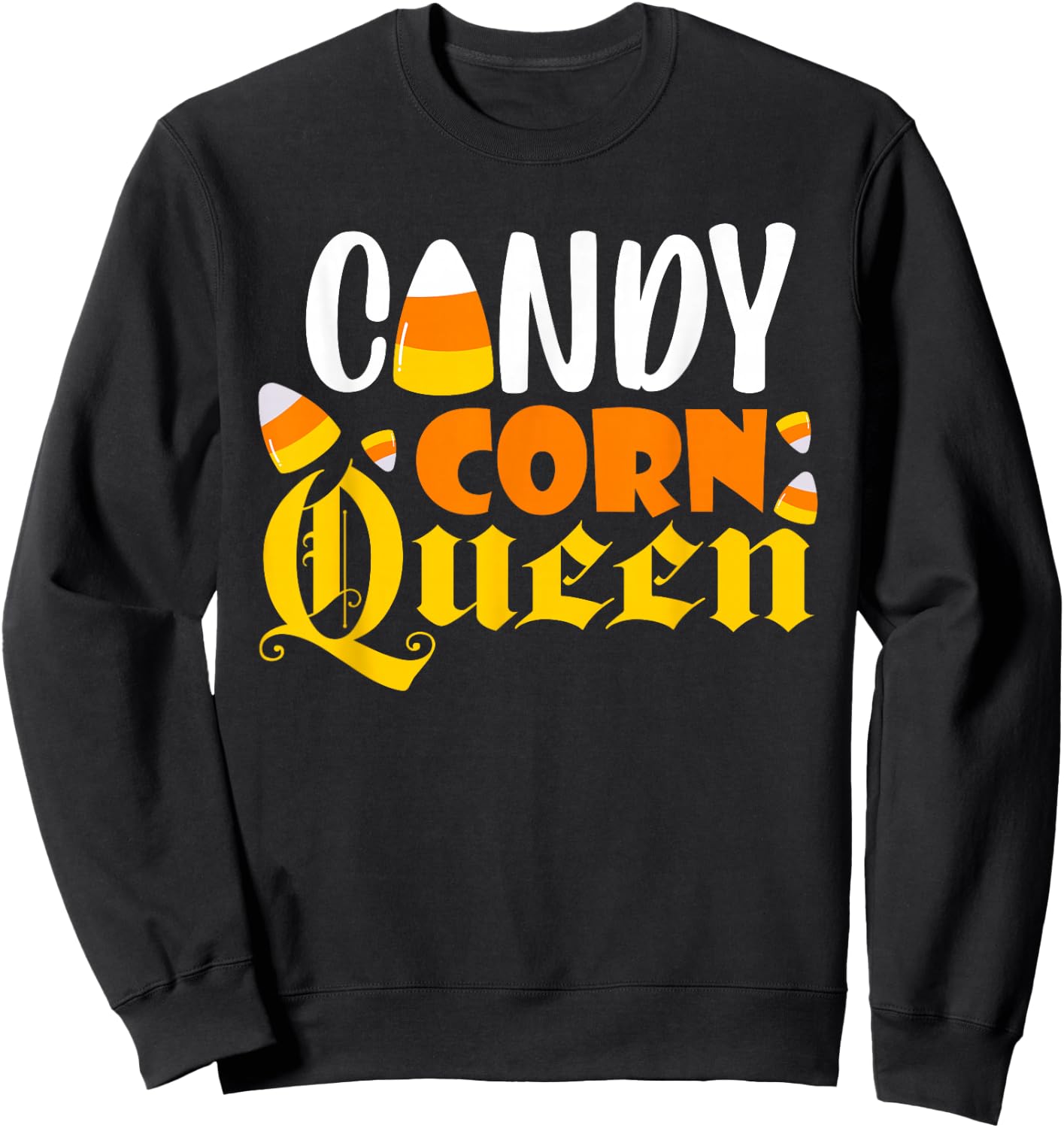 Candy Corn Queen Costume Halloween Cute Kawaii Crown Girls Sweatshirt - Sweatshirt | Black