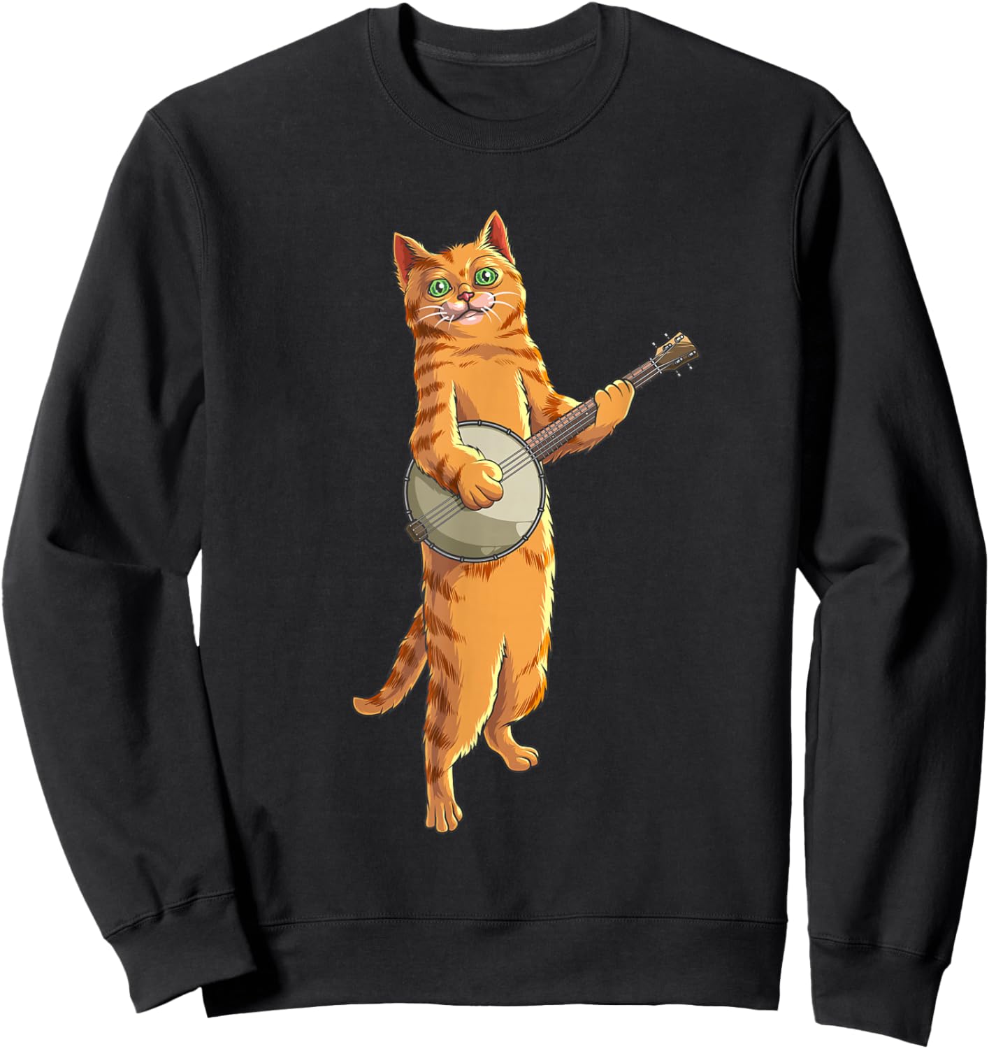 Funny Cat Playing Banjo Bluegrass | Cool Musician Gift Sweatshirt - Sweatshirt | Black