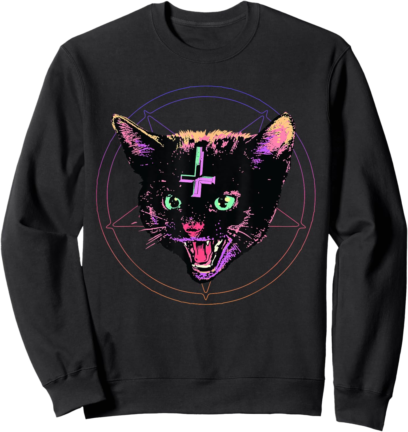 Goth Evil Cat T Shirt Lucipurr Kitten Cult Satanic Cat Lover Men Women Sweatshirt - Sweatshirt | Black