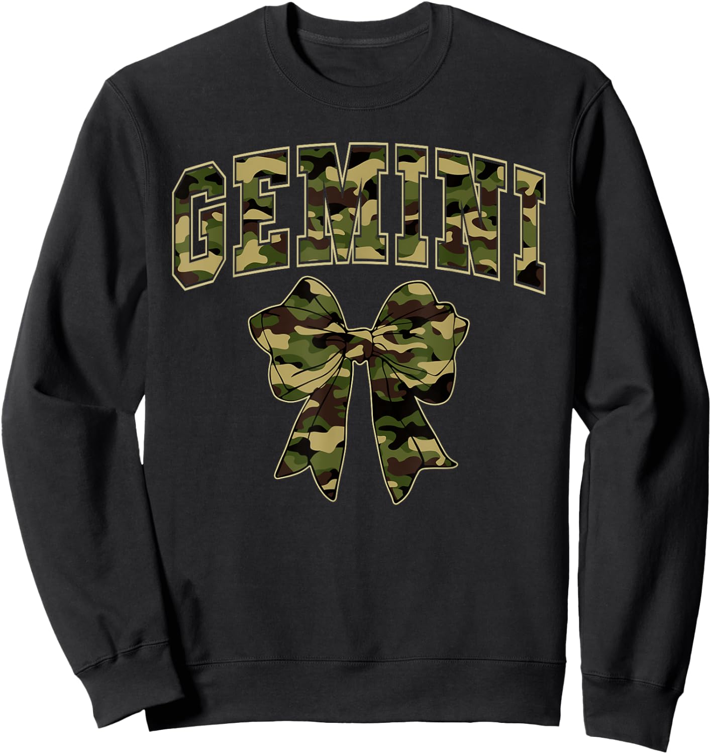 Gemini Camo Camouflage Coquette Bow Birthday Zodiac Sweatshirt - Sweatshirt | Black