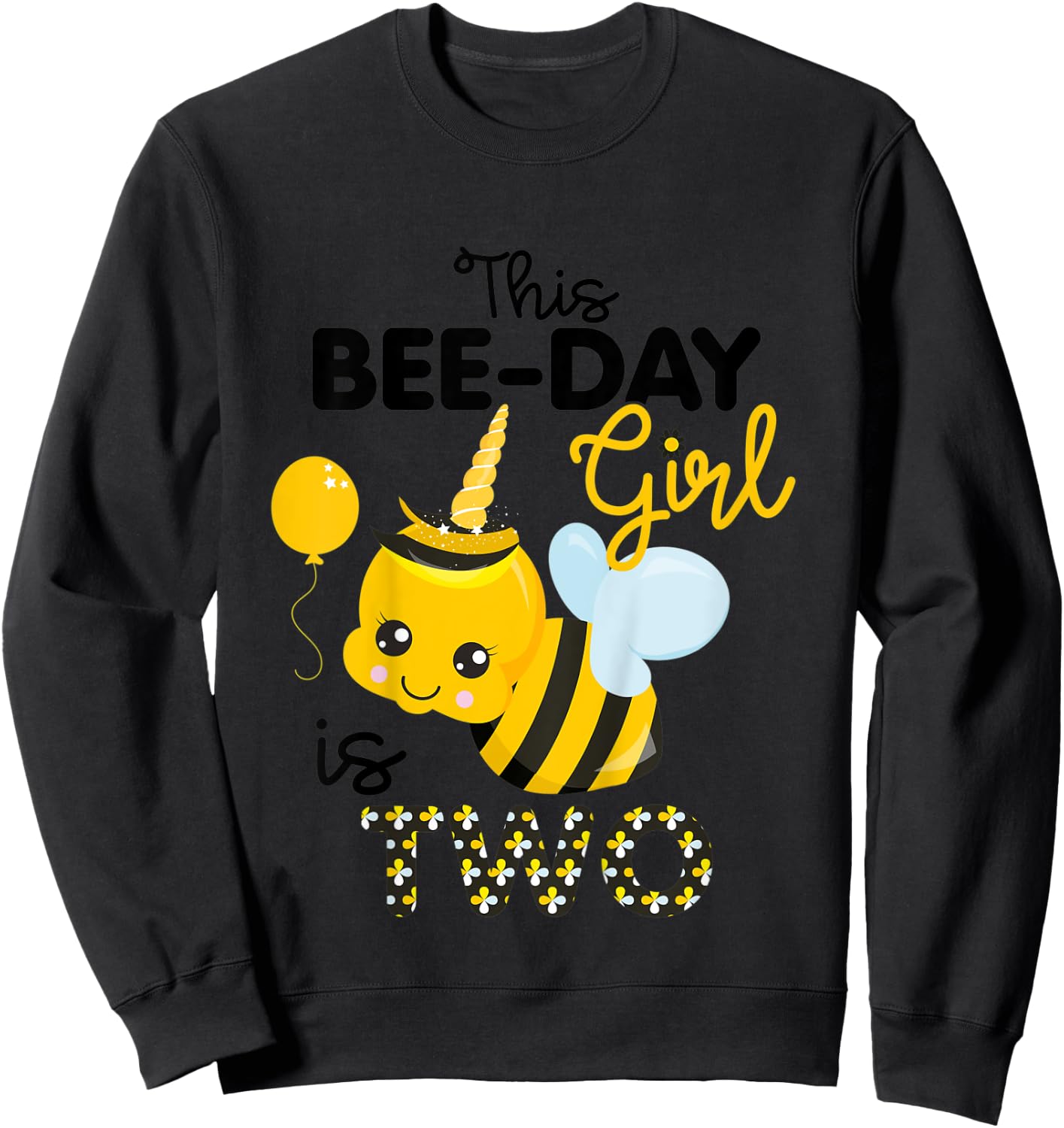 Kids 2nd Birthday Girl Bee Themed 2 Year Old Bday Matching Party Sweatshirt - Sweatshirt | Black