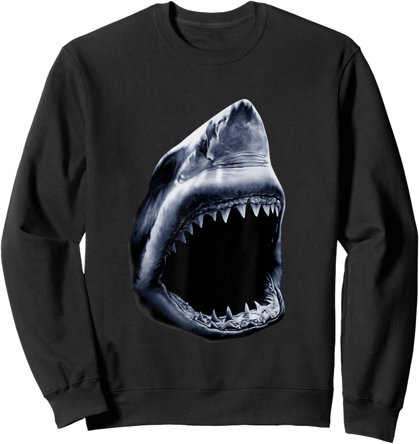 Great Shark Face Graphic Ocean Bite Lover Giant White Fish Sweatshirt - Sweatshirt | Black